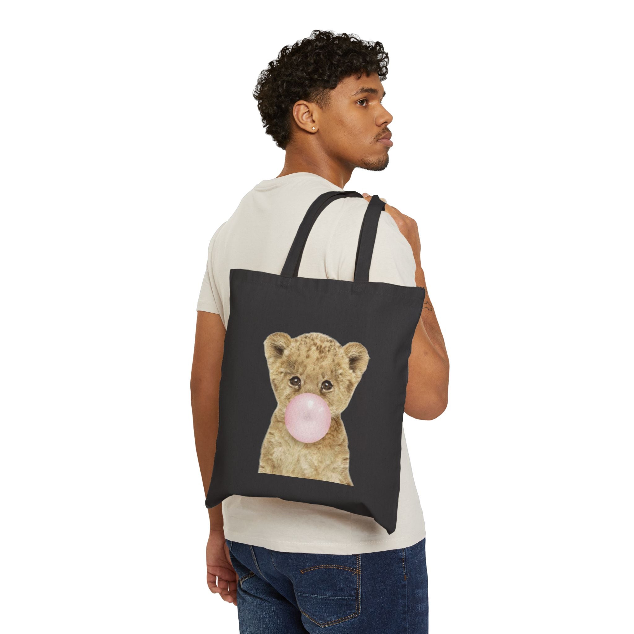 Cute Baby Lion Tote Bag, Bubblegum Animal Design, Aesthetic Cotton Canvas Bag, Reusable Shopping Gift, Wildlife Lover Accessory