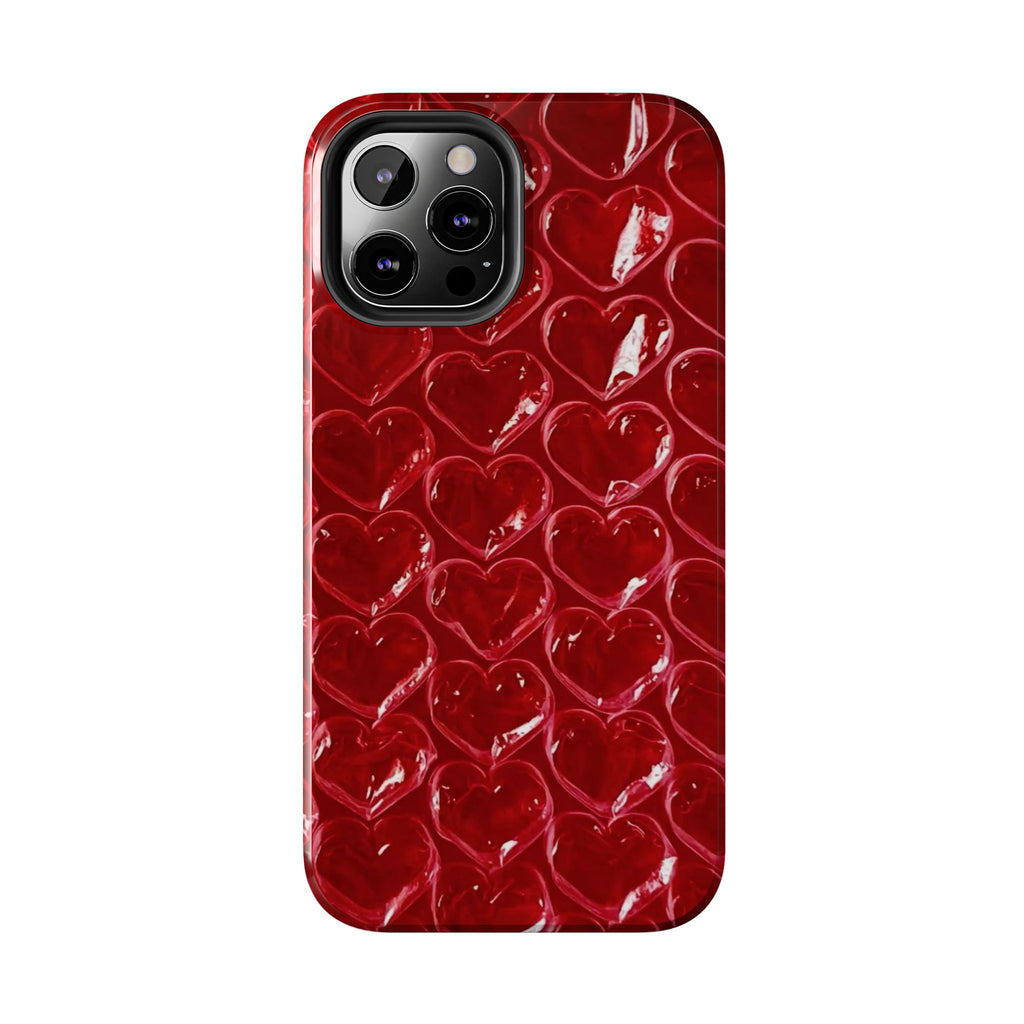 Red Heart Bubble Phone Case,  iPhone & Samsung Cute Love Pattern, Slim Protective Cover, Girls Women Design