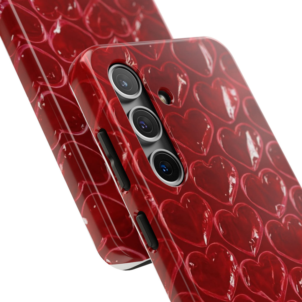 Red Heart Bubble Phone Case,  iPhone & Samsung Cute Love Pattern, Slim Protective Cover, Girls Women Design