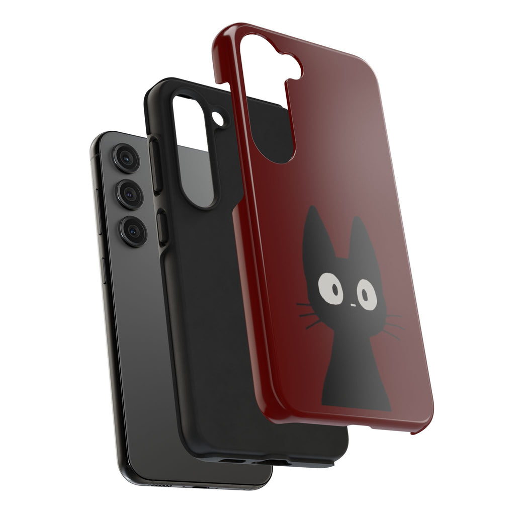 Black Cat Phone Case – Minimal Cute Design, Slim Protective Burgundy Cover