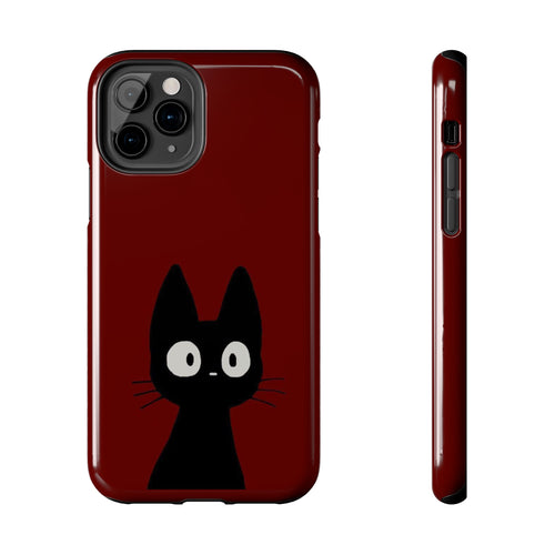 Black Cat Phone Case – Minimal Cute Design, Slim Protective Burgundy Cover