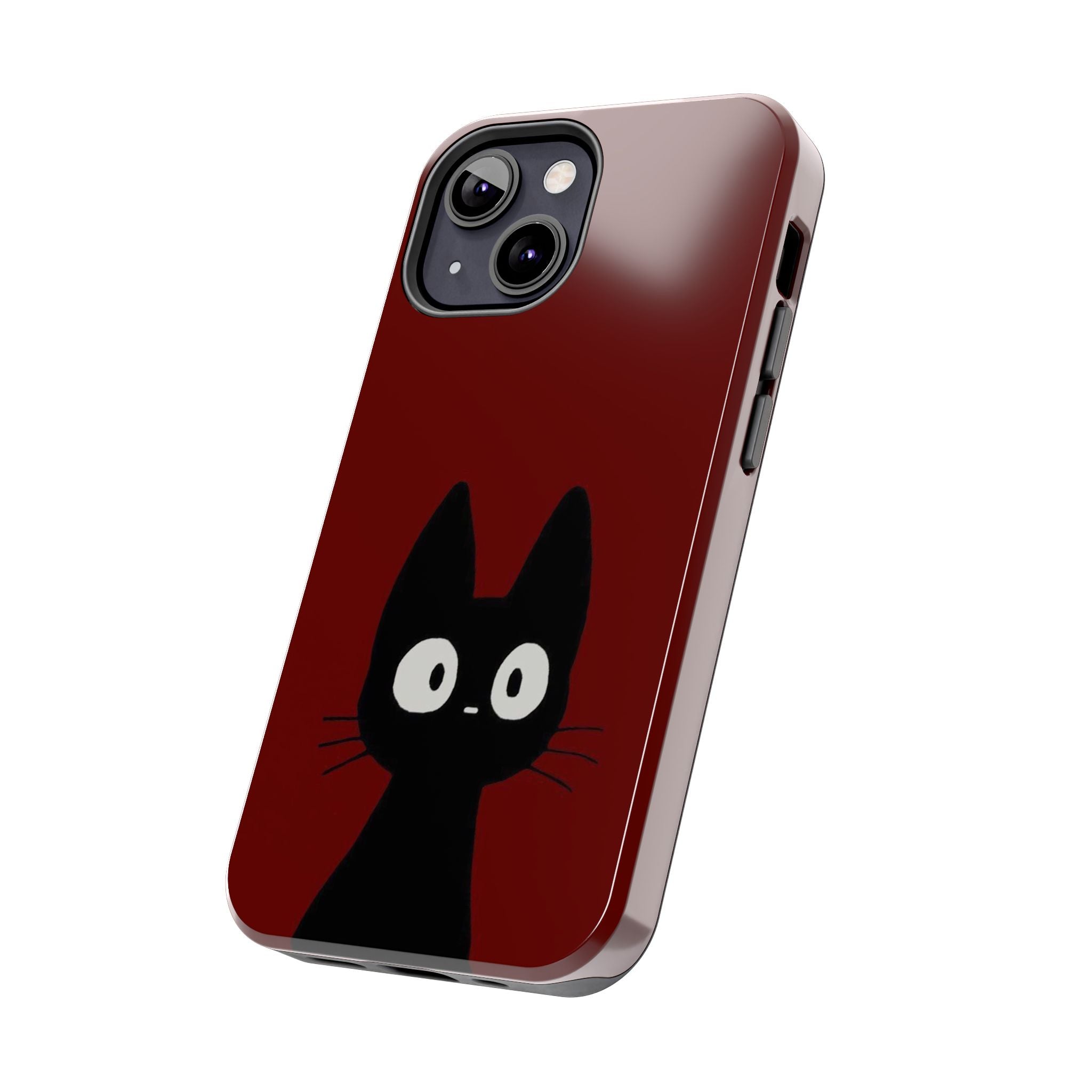 Black Cat Phone Case – Minimal Cute Design, Slim Protective Burgundy Cover
