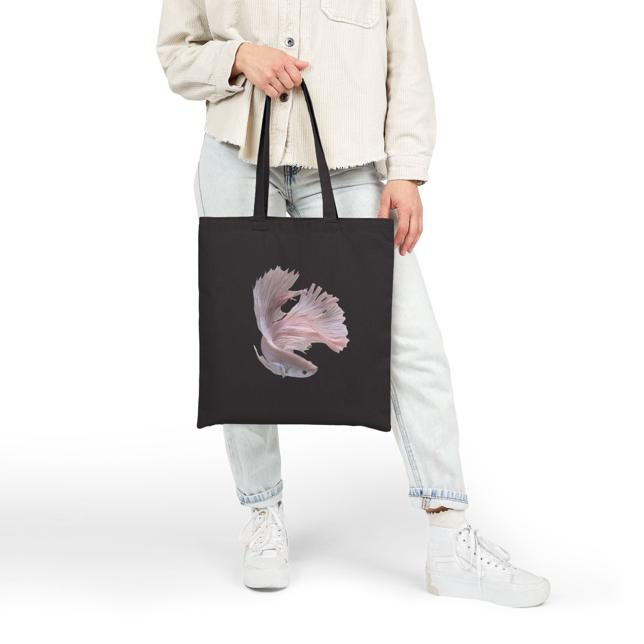 Pink Betta Fish Tote Bag, Aquarium Lover Design, Aesthetic Cotton Canvas Bag, Reusable Shopping Gift, Unique Aquatic Art