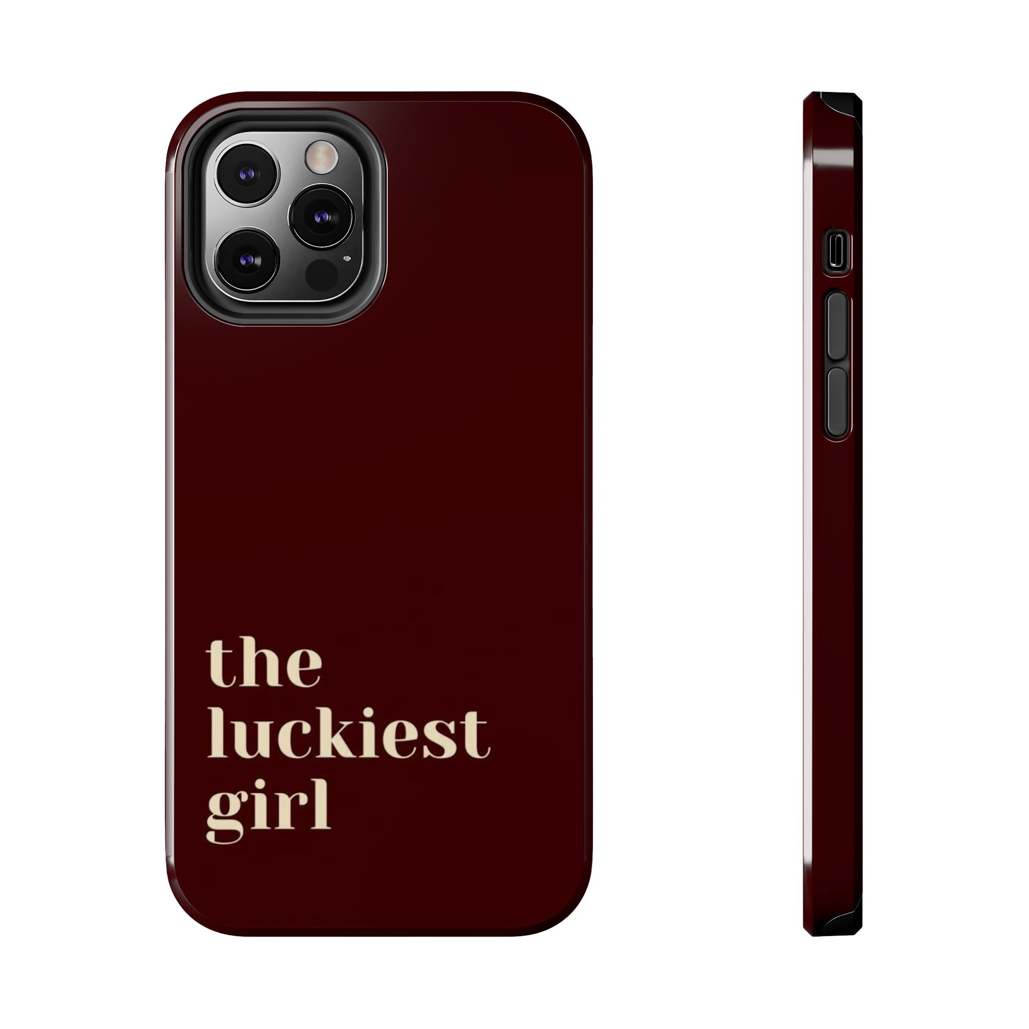 Burgundy Red Phone Case Minimal Aesthetic Protective The Luckiest Girl