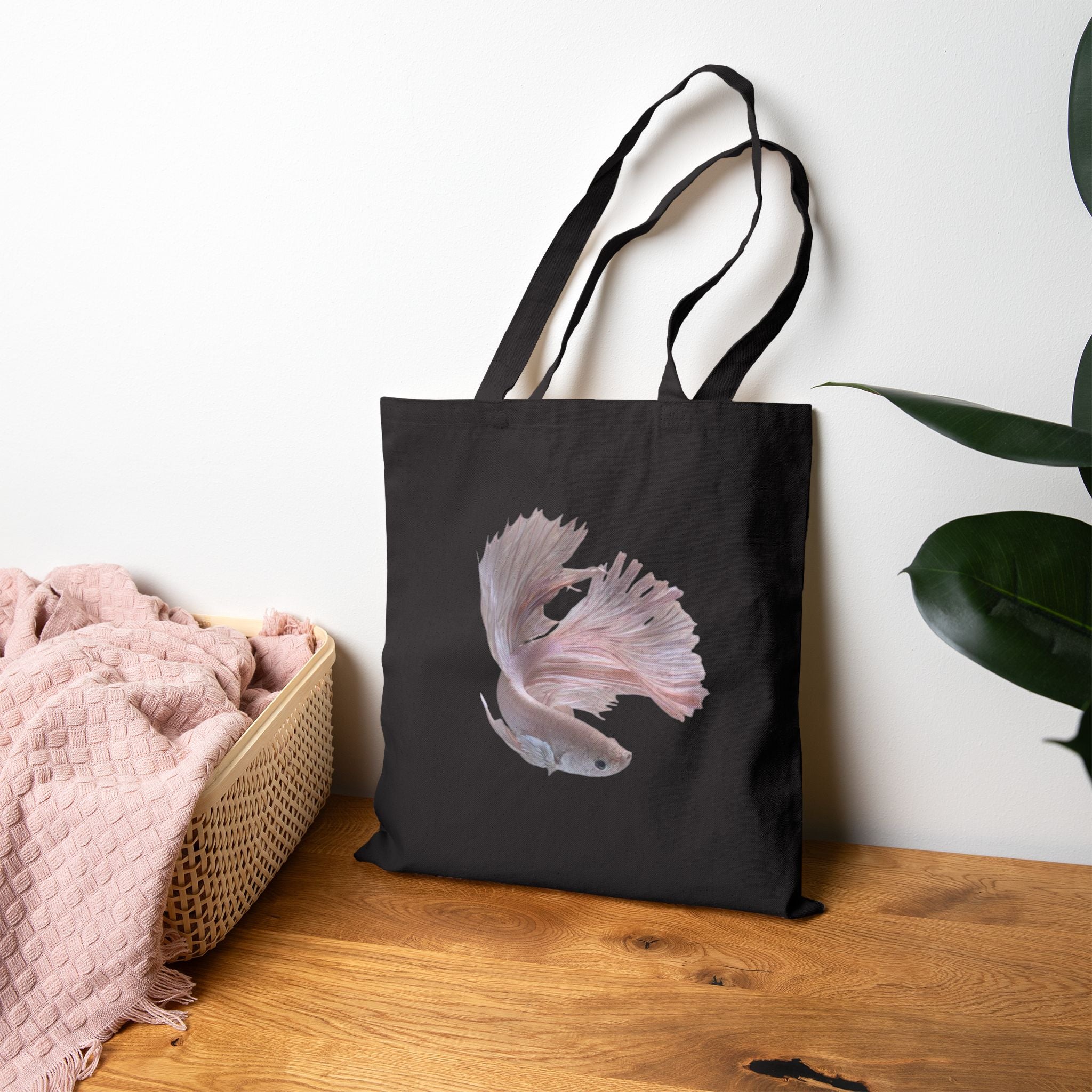 Pink Betta Fish Tote Bag, Aquarium Lover Design, Aesthetic Cotton Canvas Bag, Reusable Shopping Gift, Unique Aquatic Art