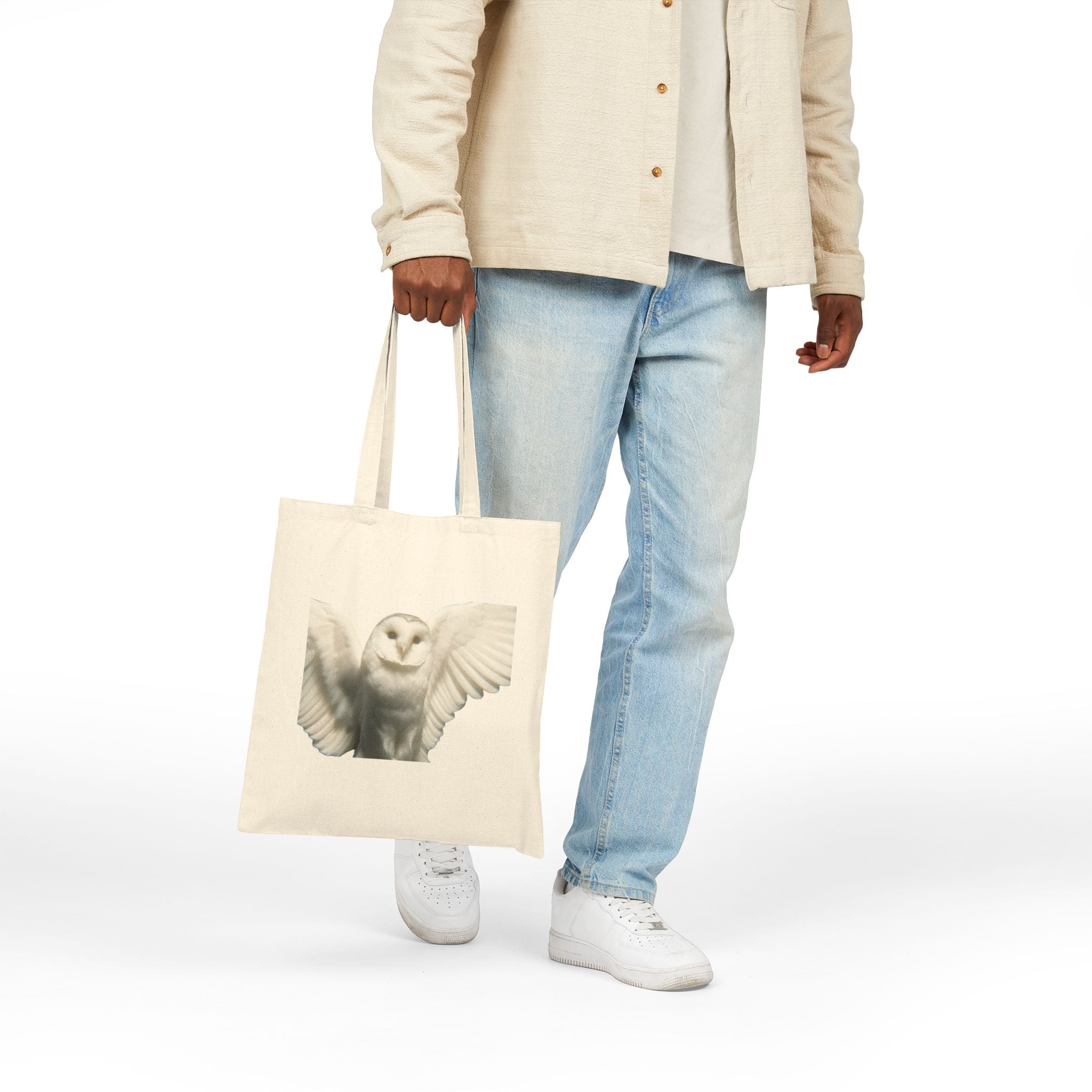 Sova Bird White Owl Tote Bag, Flying Bird Animal Design, Aesthetic Cotton Canvas Bag, Reusable Shopping Gift, Nature Lover Accessory