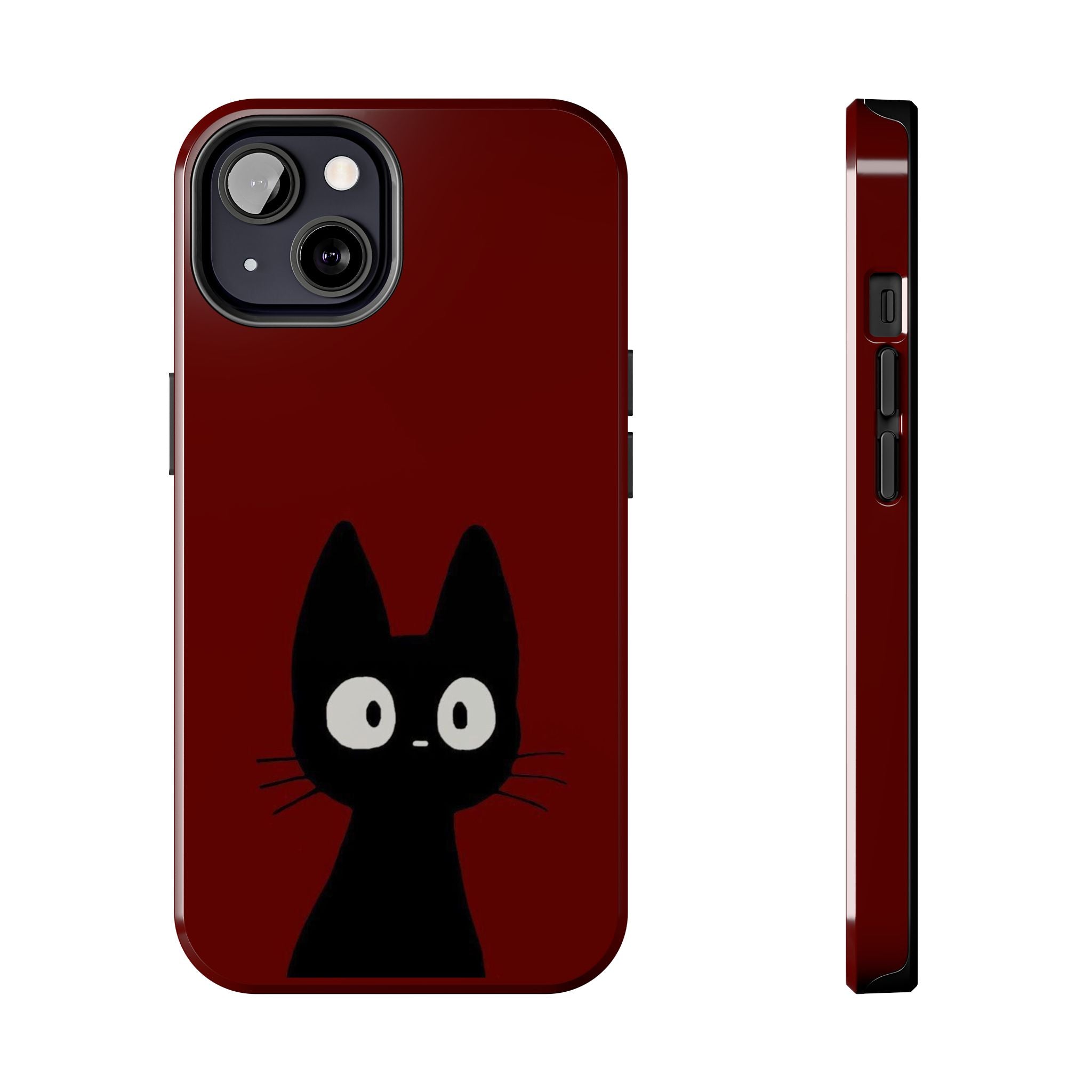 Black Cat Phone Case – Minimal Cute Design, Slim Protective Burgundy Cover
