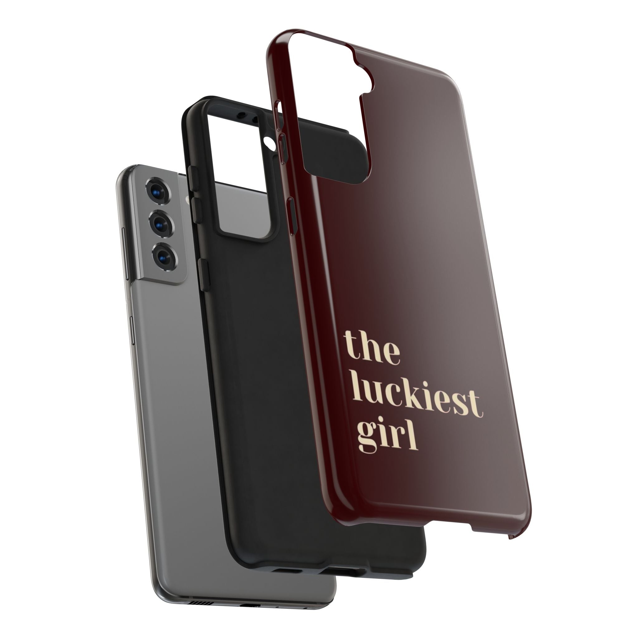 Burgundy Red Phone Case Minimal Aesthetic Protective The Luckiest Girl