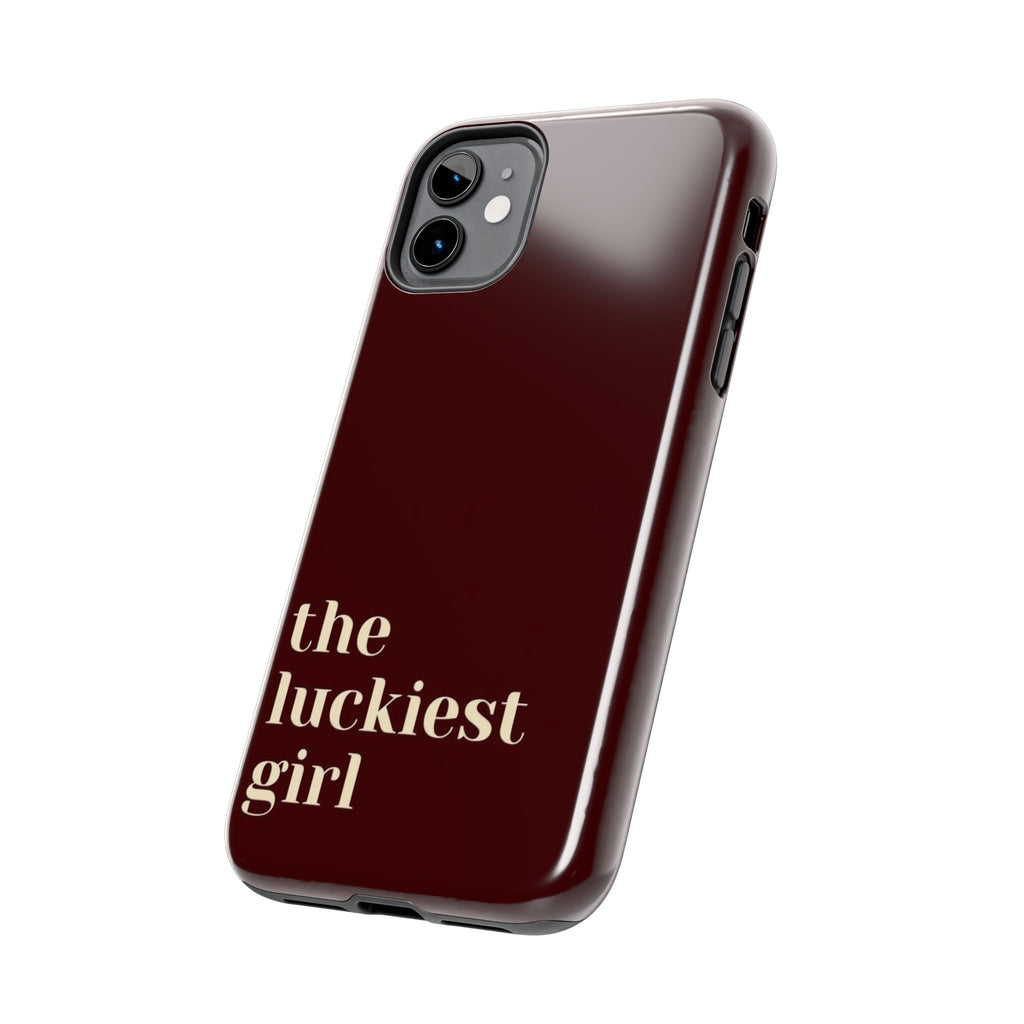 Burgundy Red Phone Case Minimal Aesthetic Protective The Luckiest Girl