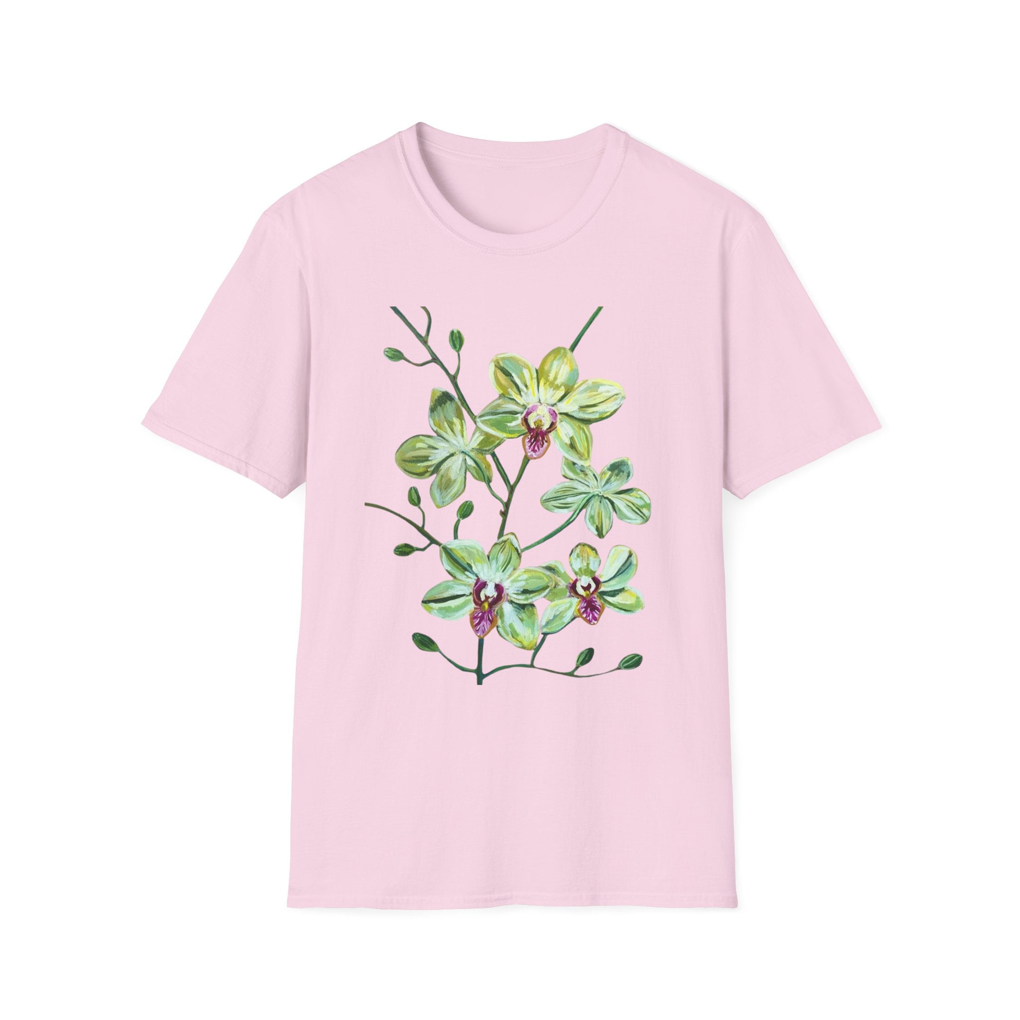 Green Orchid T-Shirt, Botanical Floral Graphic Tee, Nature Plant Art Shirt, Soft Cotton Apparel, Unique Gift for Women Men