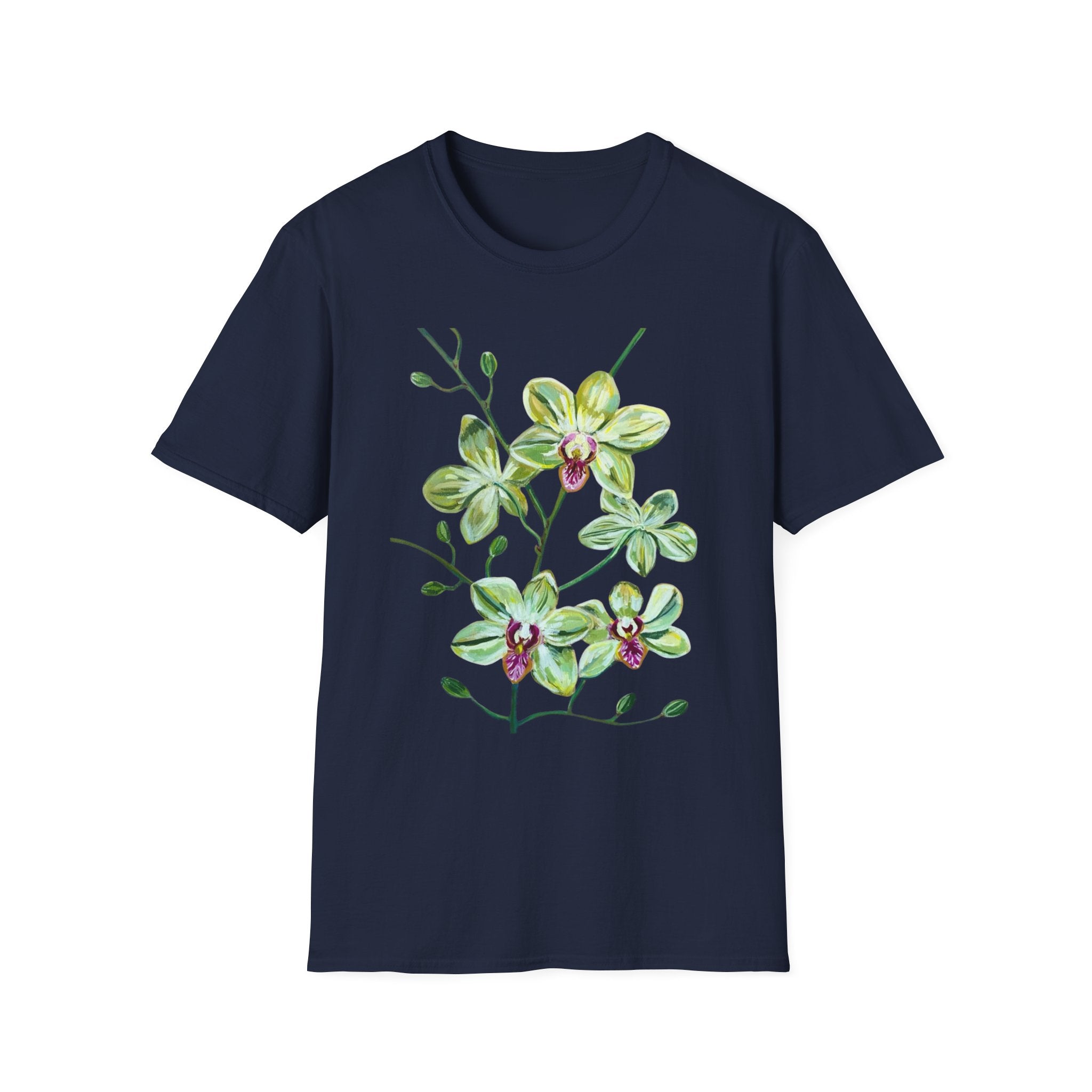 Green Orchid T-Shirt, Botanical Floral Graphic Tee, Nature Plant Art Shirt, Soft Cotton Apparel, Unique Gift for Women Men