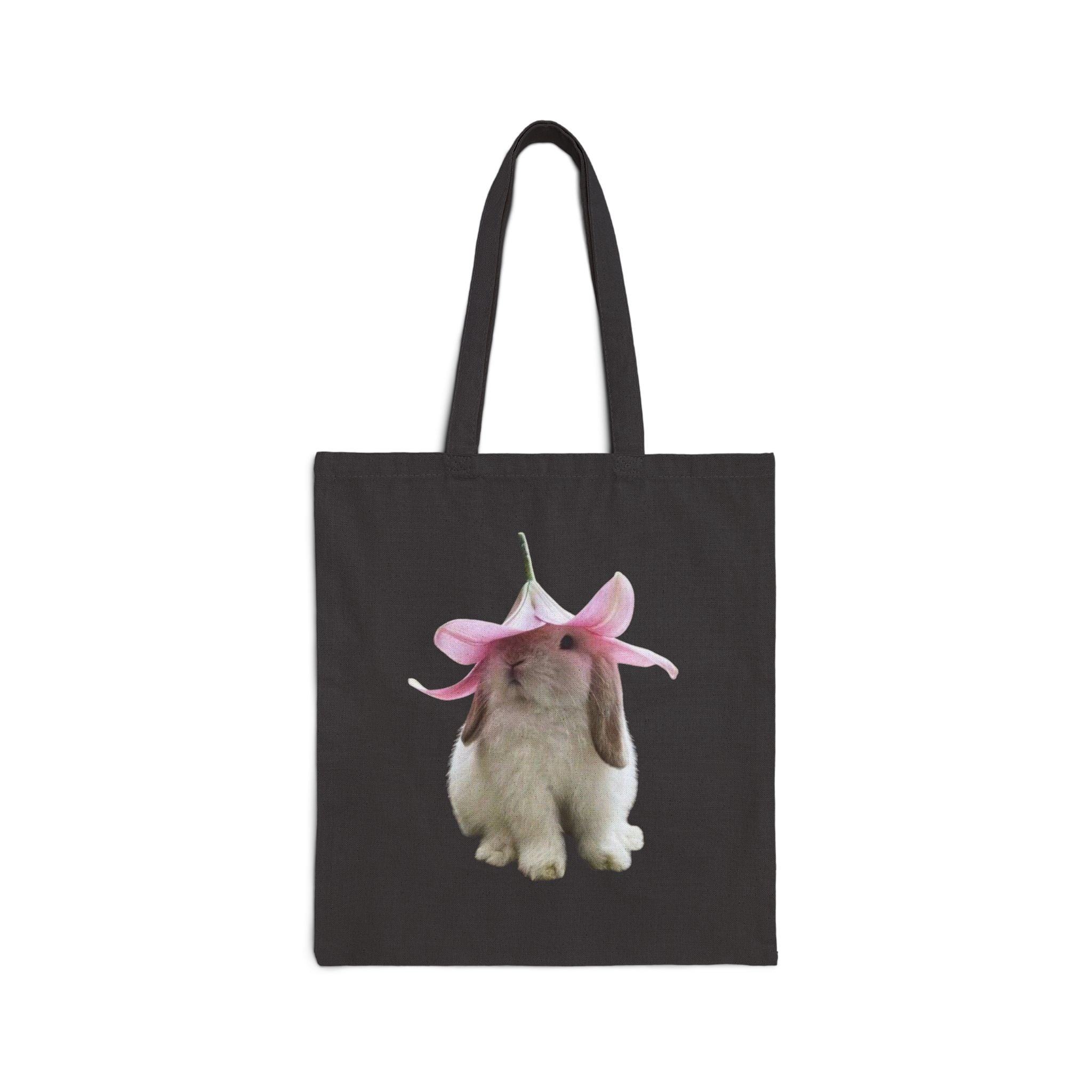 Cute Bunny Tote Bag, Rabbit with Flower Design, Aesthetic Cotton Canvas Bag, Reusable Shopping Gift, Animal Lover Accessory