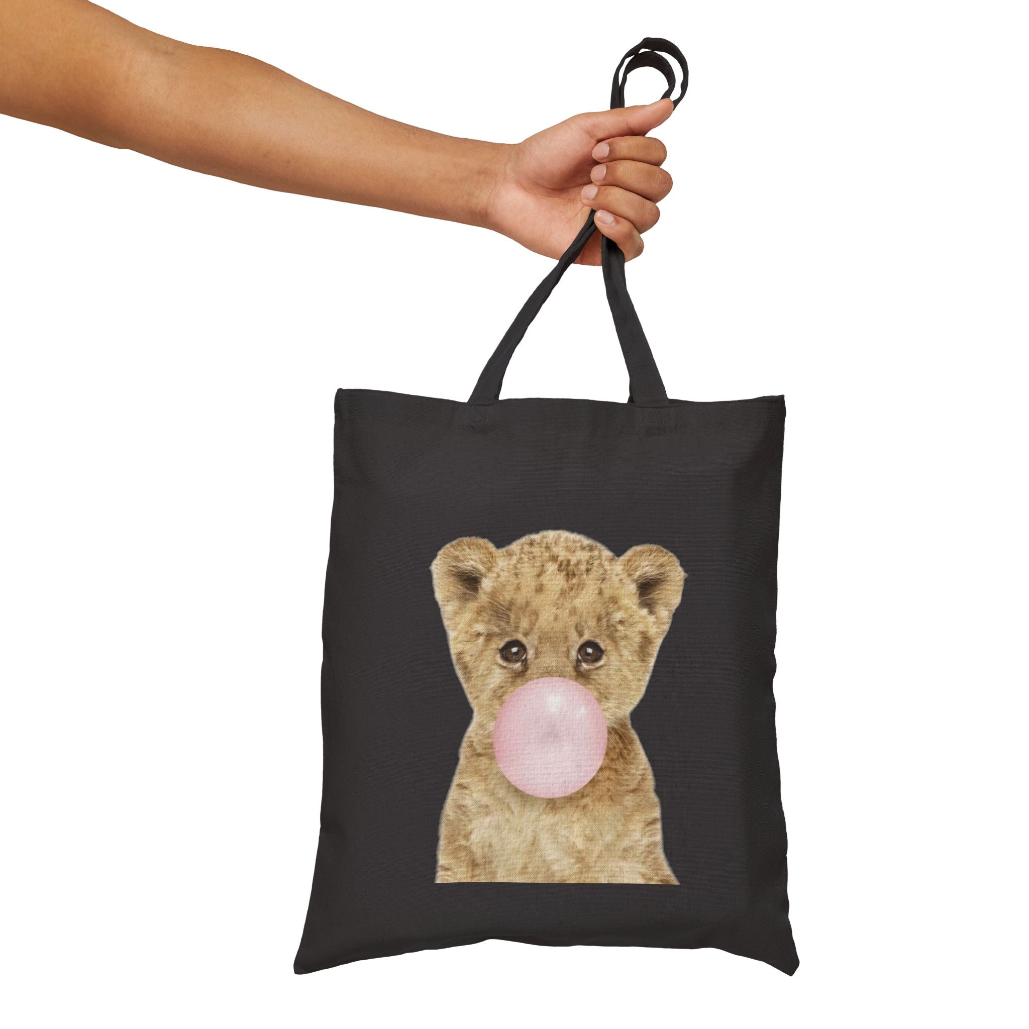 Cute Baby Lion Tote Bag, Bubblegum Animal Design, Aesthetic Cotton Canvas Bag, Reusable Shopping Gift, Wildlife Lover Accessory