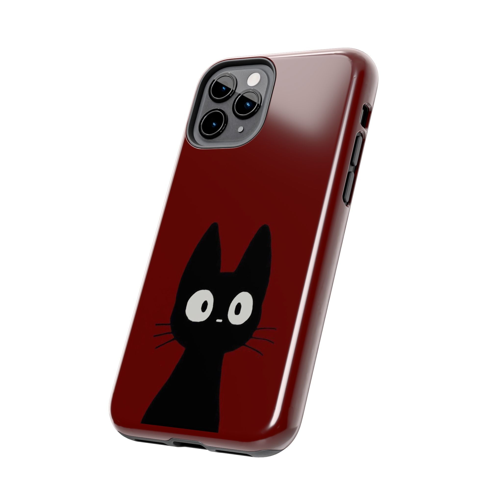 Black Cat Phone Case – Minimal Cute Design, Slim Protective Burgundy Cover