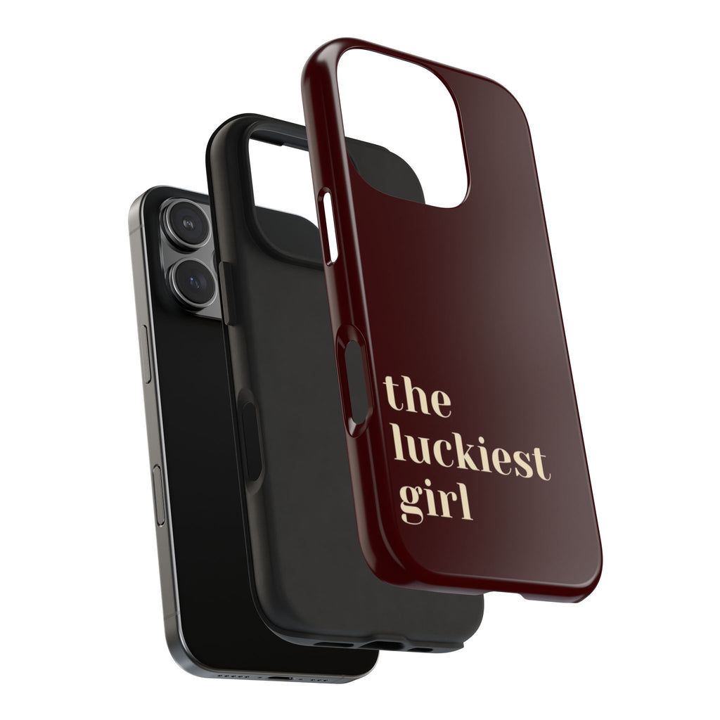 Burgundy Red Phone Case Minimal Aesthetic Protective The Luckiest Girl