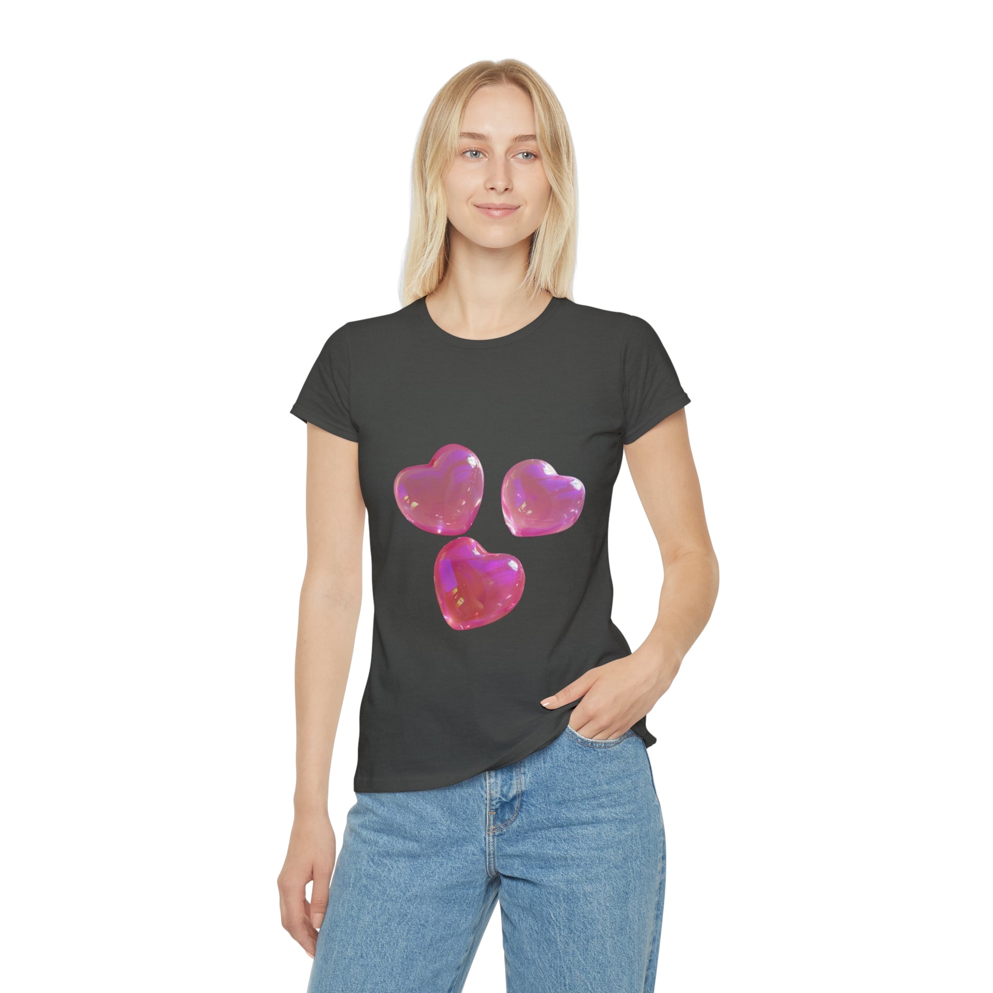Jelly Pink Hearts T-Shirt, Cute Love Graphic Tee, Aesthetic Heart Design, Soft Cotton Apparel, Unique Gift for Women Girls