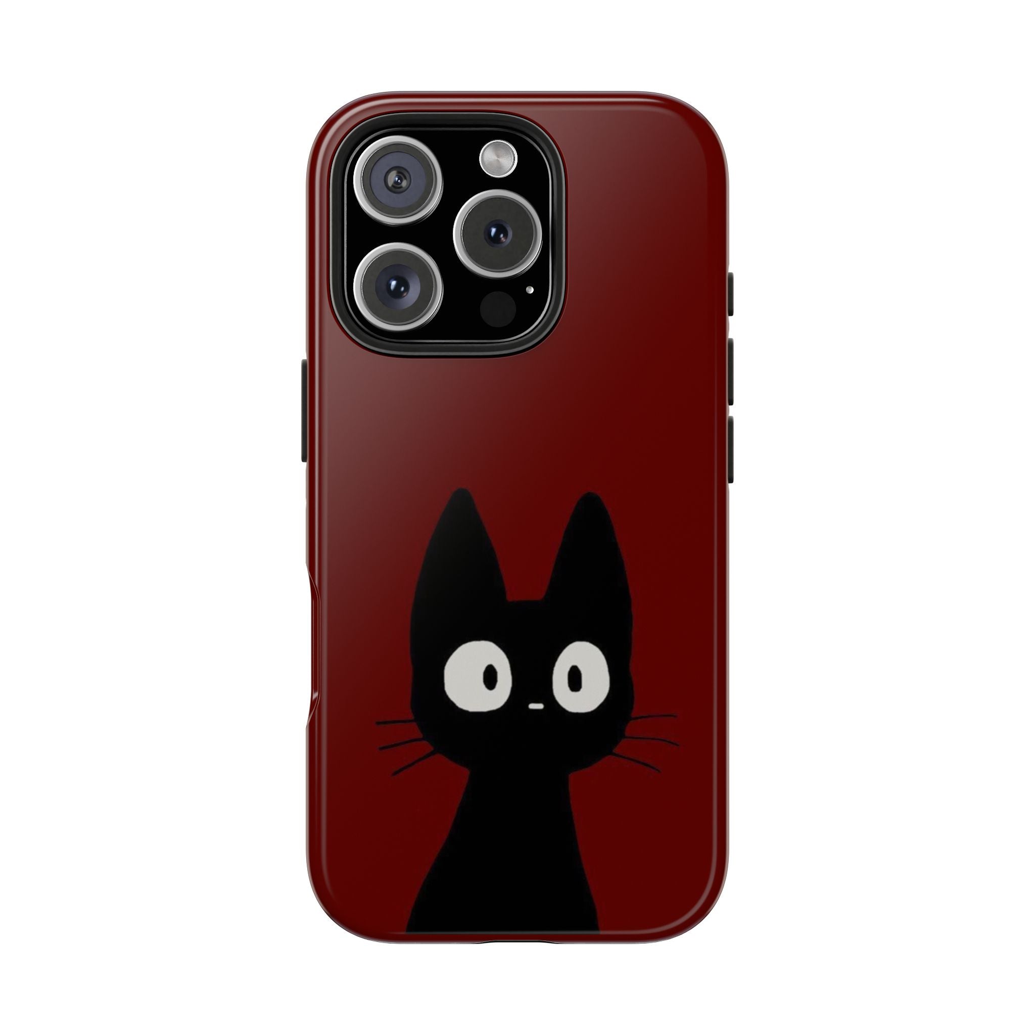 Black Cat Phone Case – Minimal Cute Design, Slim Protective Burgundy Cover