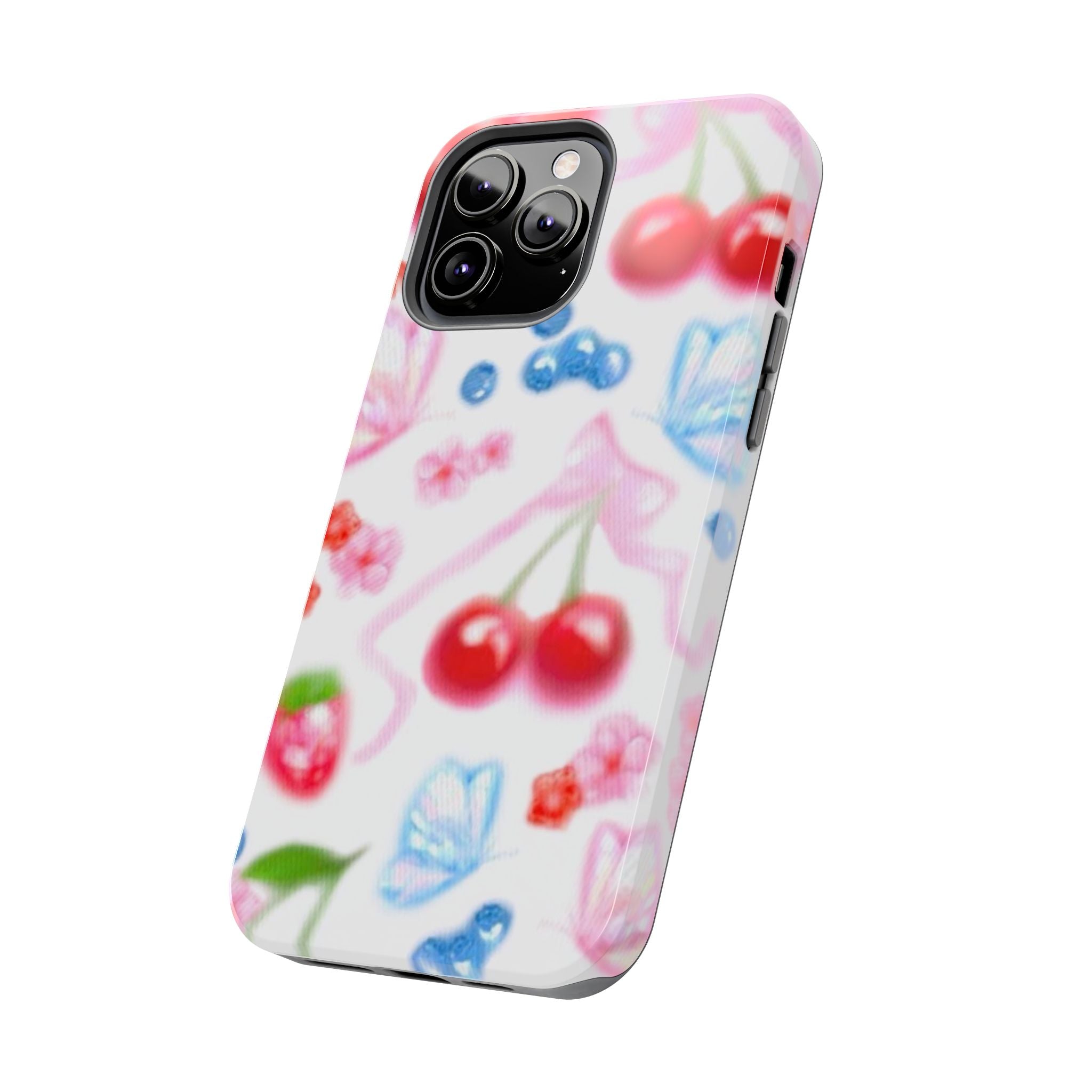 Cute Cherry Strawberry Phone Case, Bow Butterfly Design, iPhone & Samsung Protective Cover, Girls Women Fun Gift, Fruit Floral Pattern