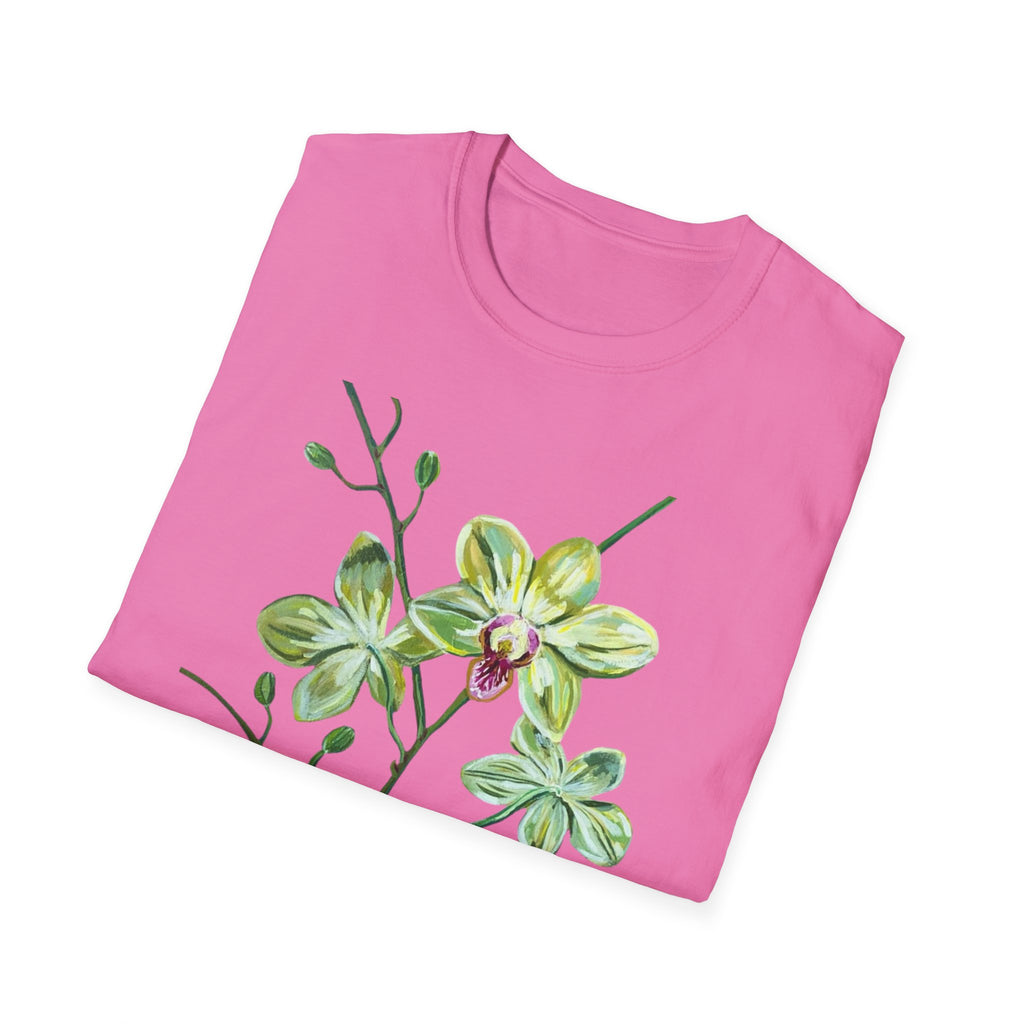 Green Orchid T-Shirt, Botanical Floral Graphic Tee, Nature Plant Art Shirt, Soft Cotton Apparel, Unique Gift for Women Men