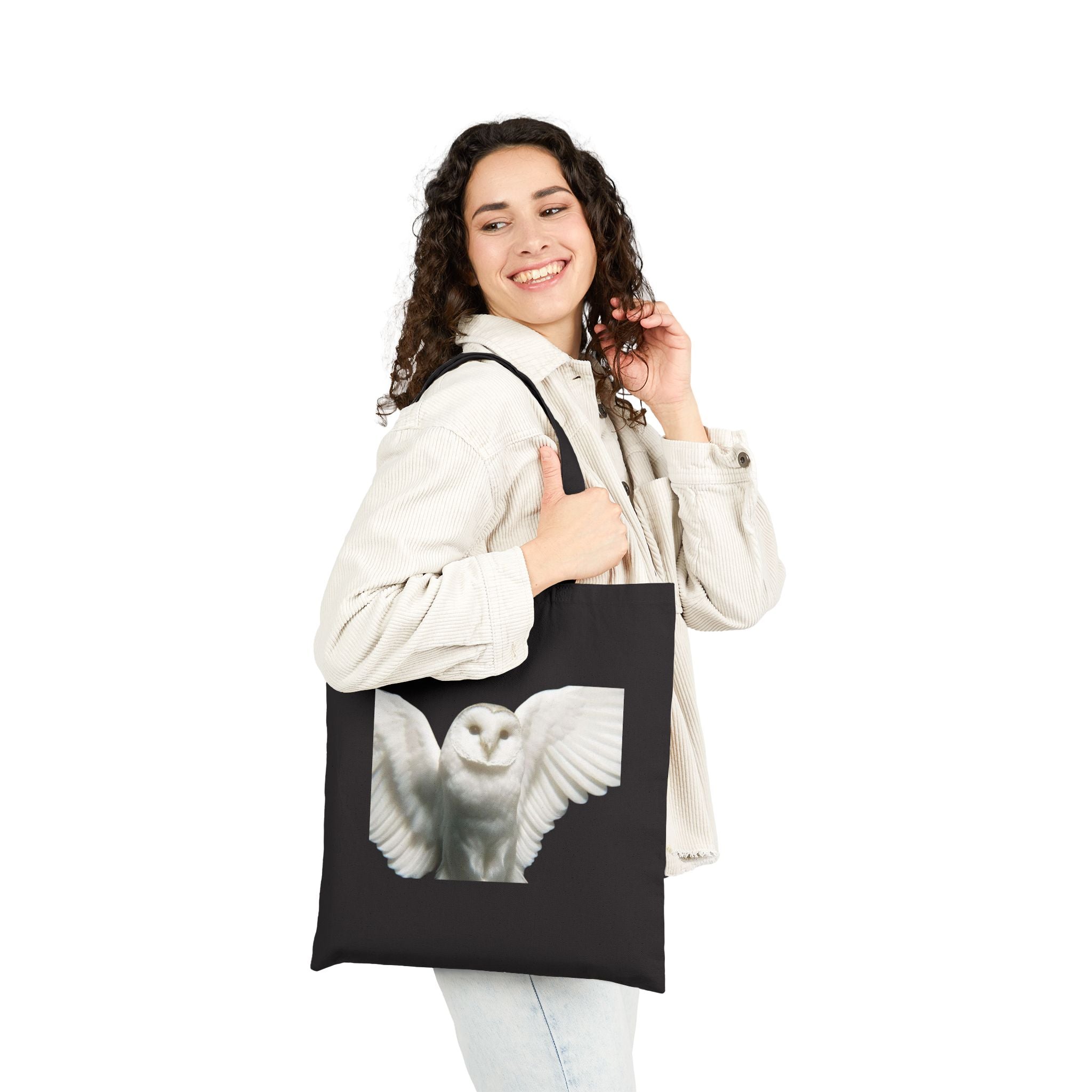 Sova Bird White Owl Tote Bag, Flying Bird Animal Design, Aesthetic Cotton Canvas Bag, Reusable Shopping Gift, Nature Lover Accessory
