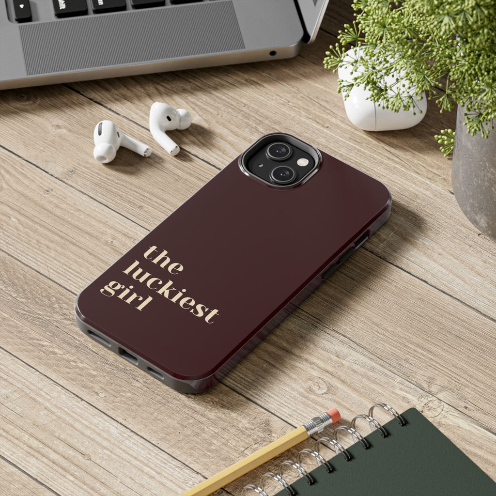Burgundy Red Phone Case Minimal Aesthetic Protective The Luckiest Girl