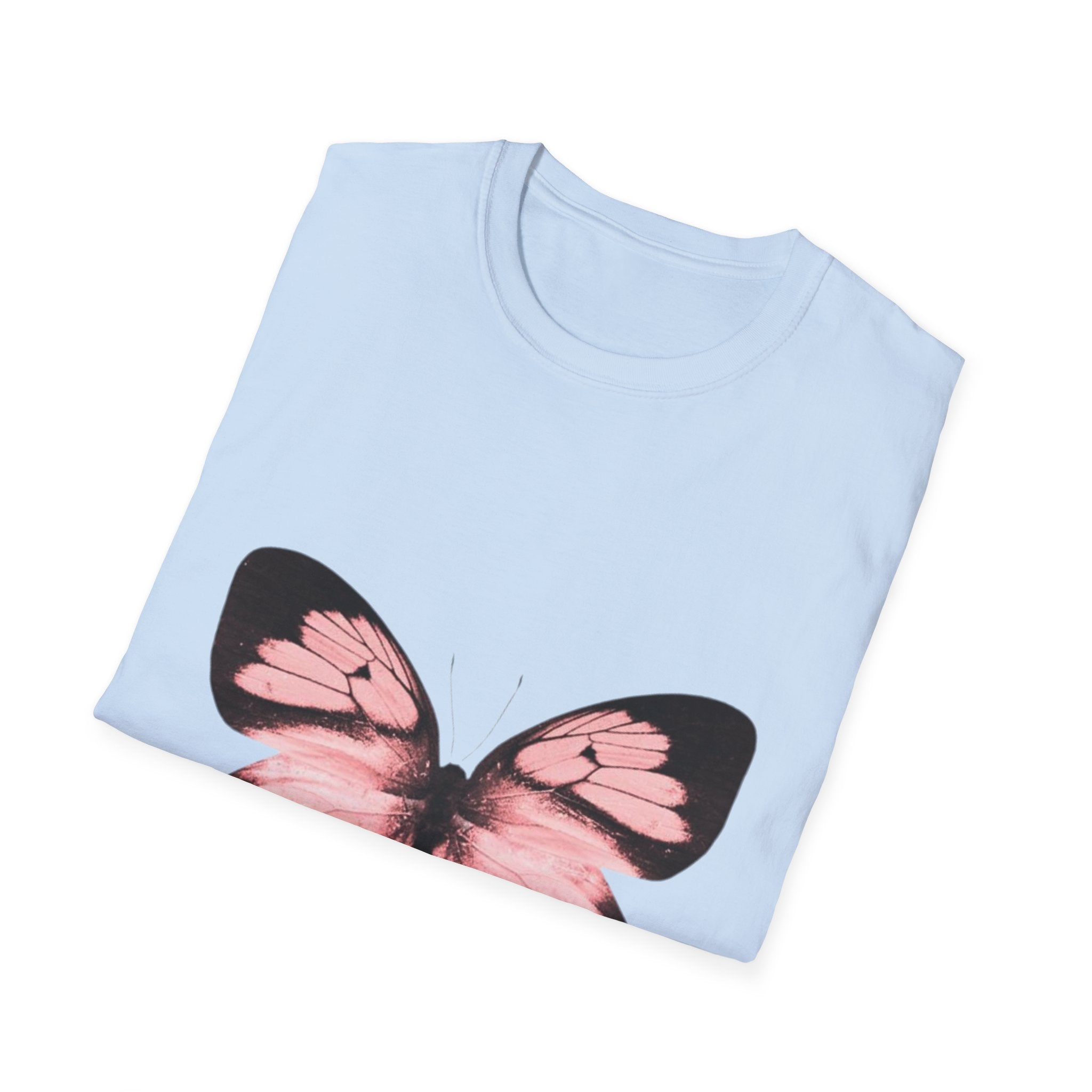 Pink Butterfly T-Shirt, Aesthetic Insect Graphic Tee, Nature Art Shirt, Soft Cotton Apparel, Unique Gift for Women Men