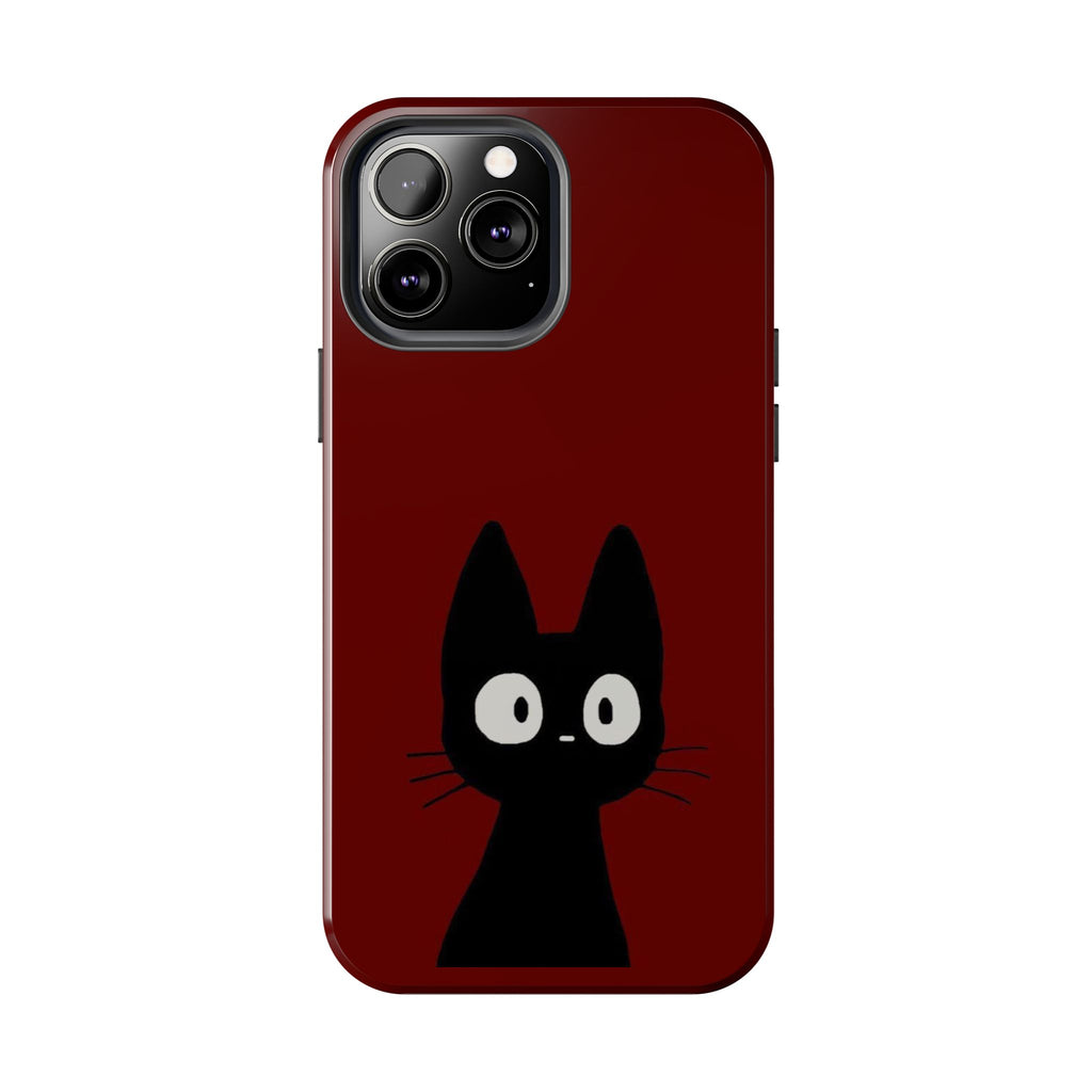Black Cat Phone Case – Minimal Cute Design, Slim Protective Burgundy Cover