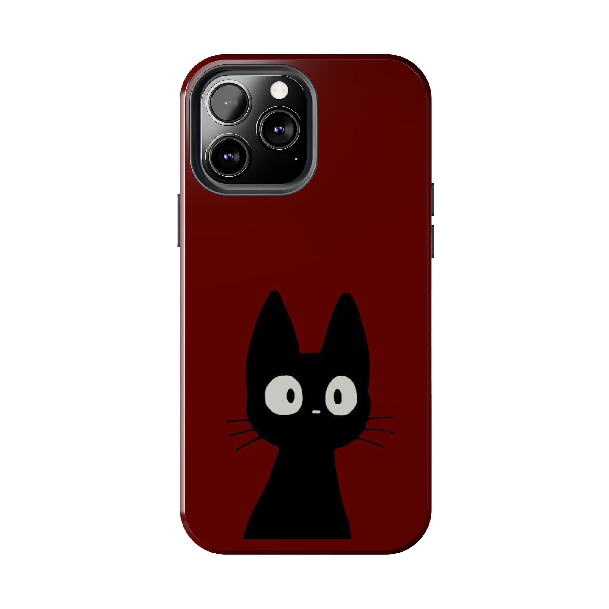 Black Cat Phone Case – Minimal Cute Design, Slim Protective Burgundy Cover