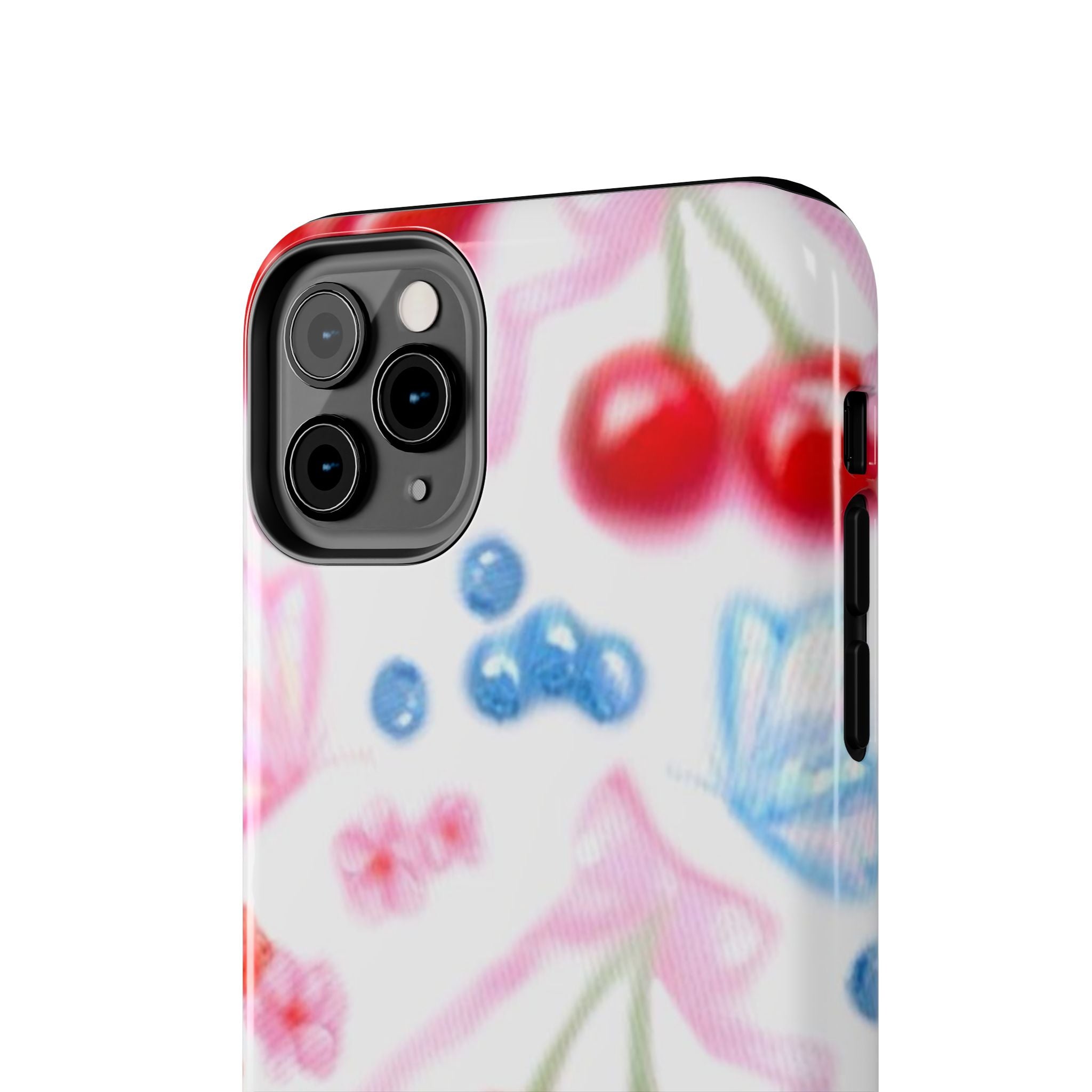 Cute Cherry Strawberry Phone Case, Bow Butterfly Design, iPhone & Samsung Protective Cover, Girls Women Fun Gift, Fruit Floral Pattern