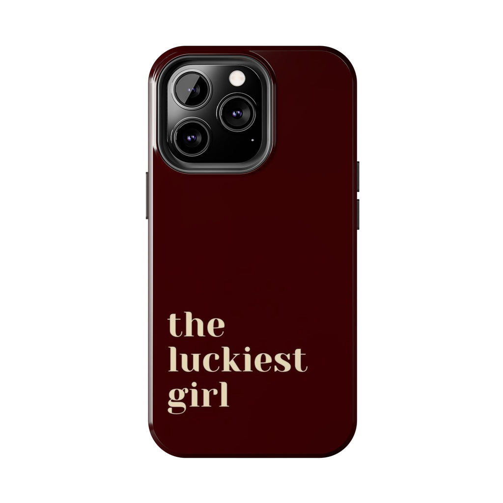 Burgundy Red Phone Case Minimal Aesthetic Protective The Luckiest Girl