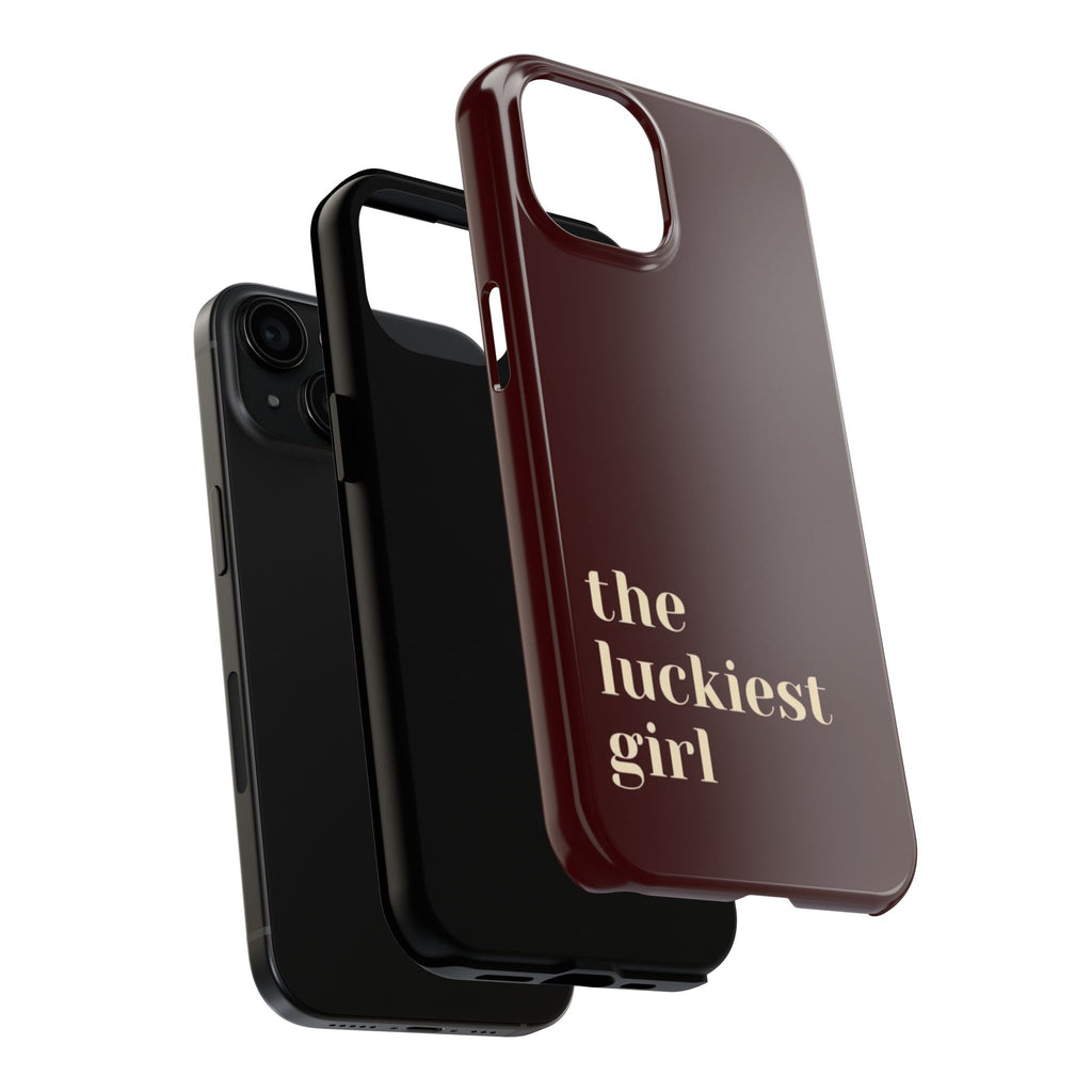 Burgundy Red Phone Case Minimal Aesthetic Protective The Luckiest Girl