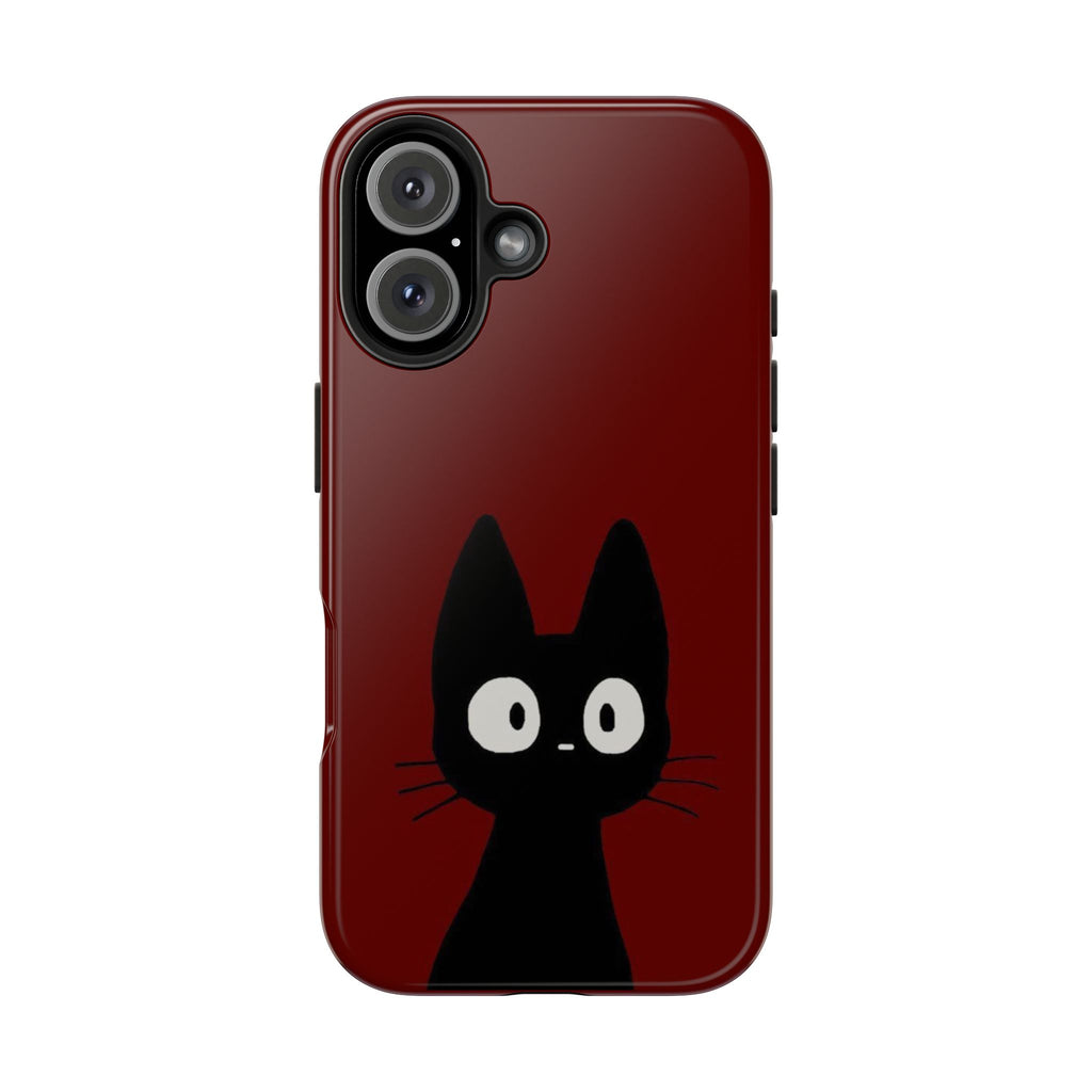 Black Cat Phone Case – Minimal Cute Design, Slim Protective Burgundy Cover