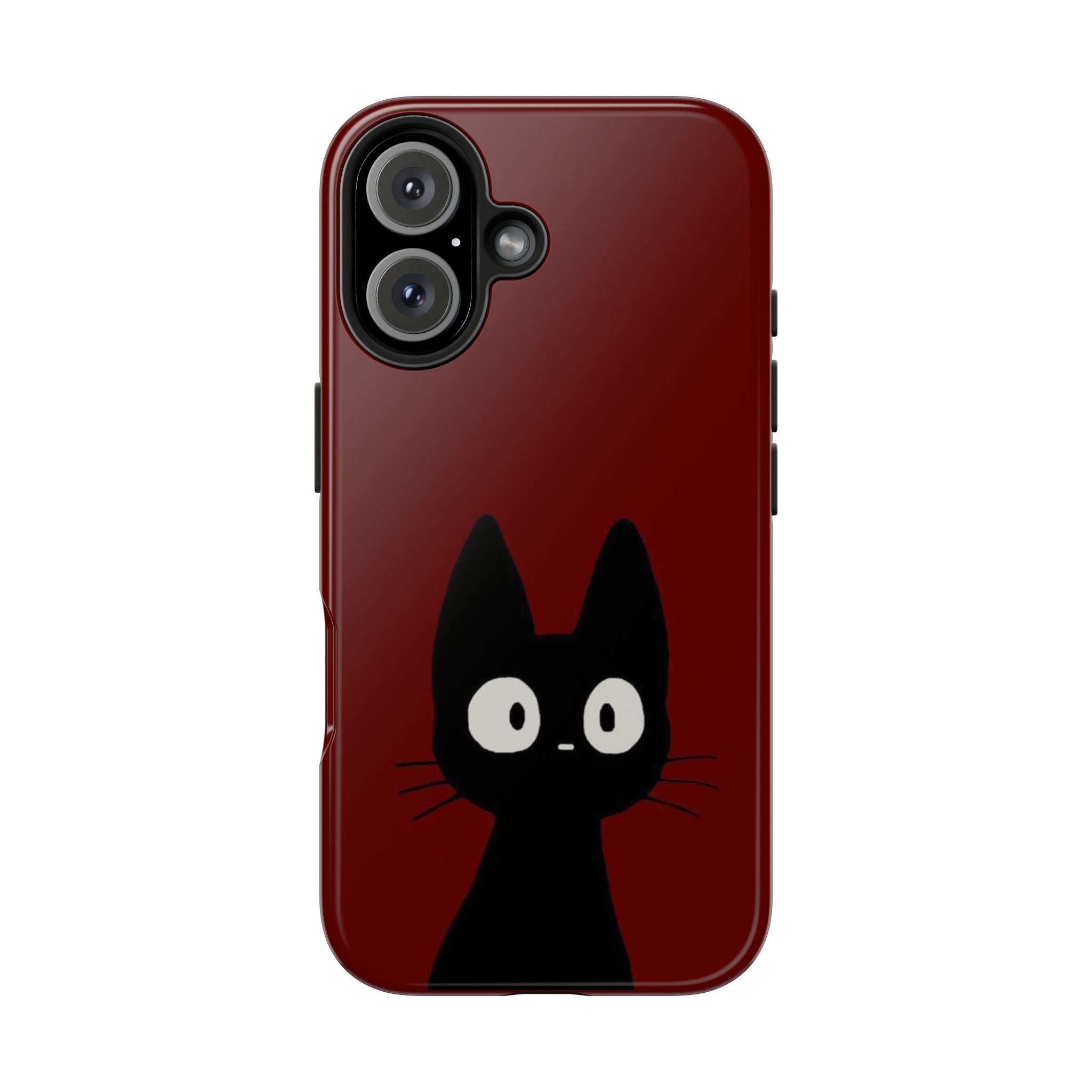 Black Cat Phone Case – Minimal Cute Design, Slim Protective Burgundy Cover