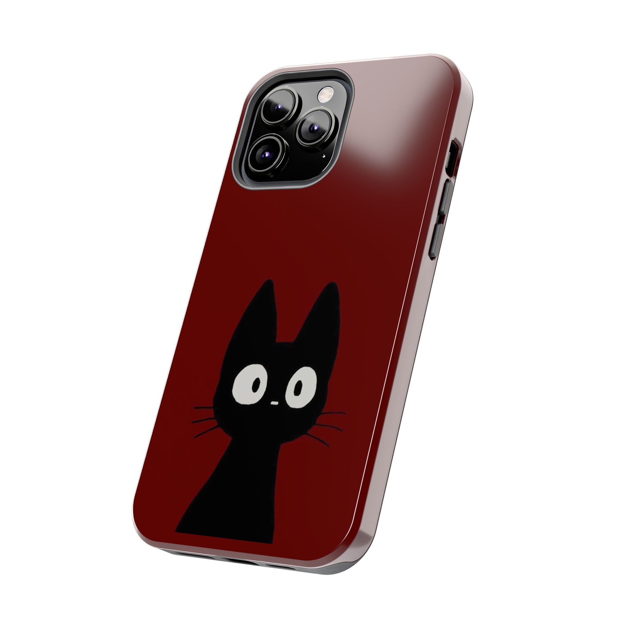 Black Cat Phone Case – Minimal Cute Design, Slim Protective Burgundy Cover