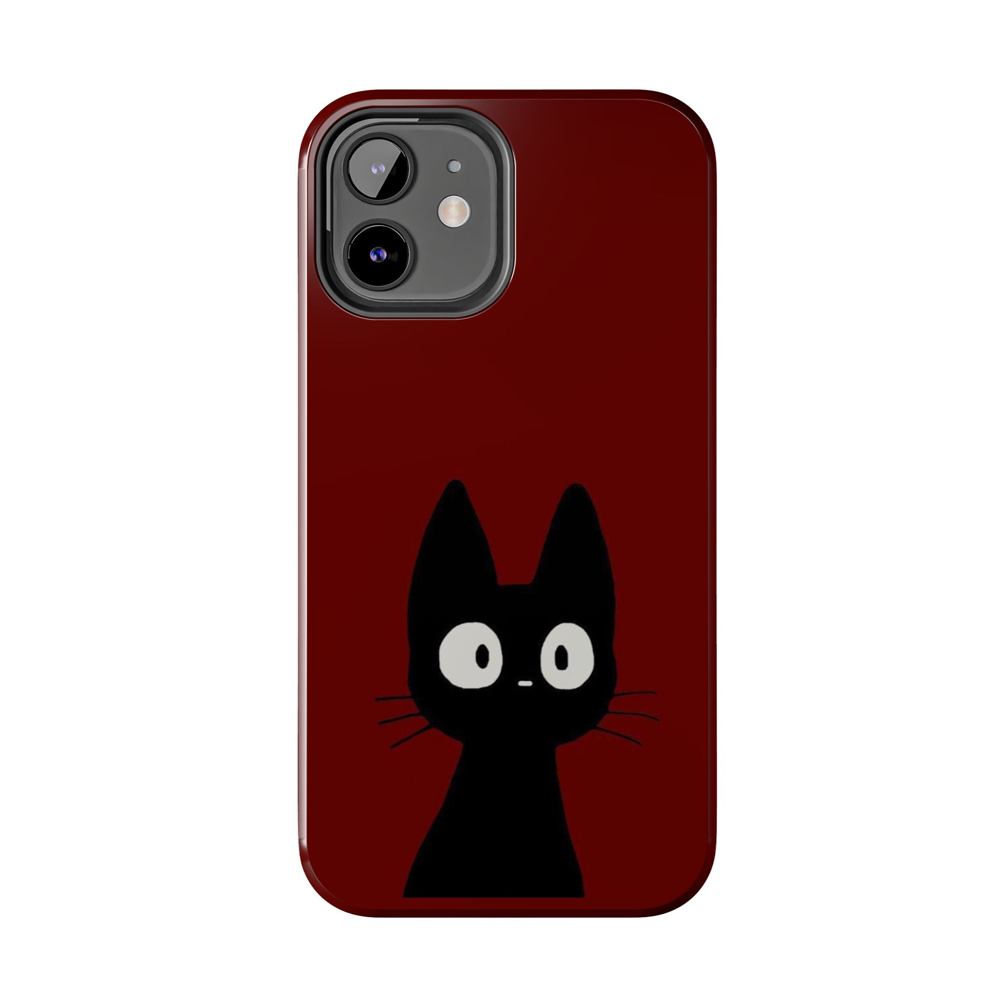Black Cat Phone Case – Minimal Cute Design, Slim Protective Burgundy Cover