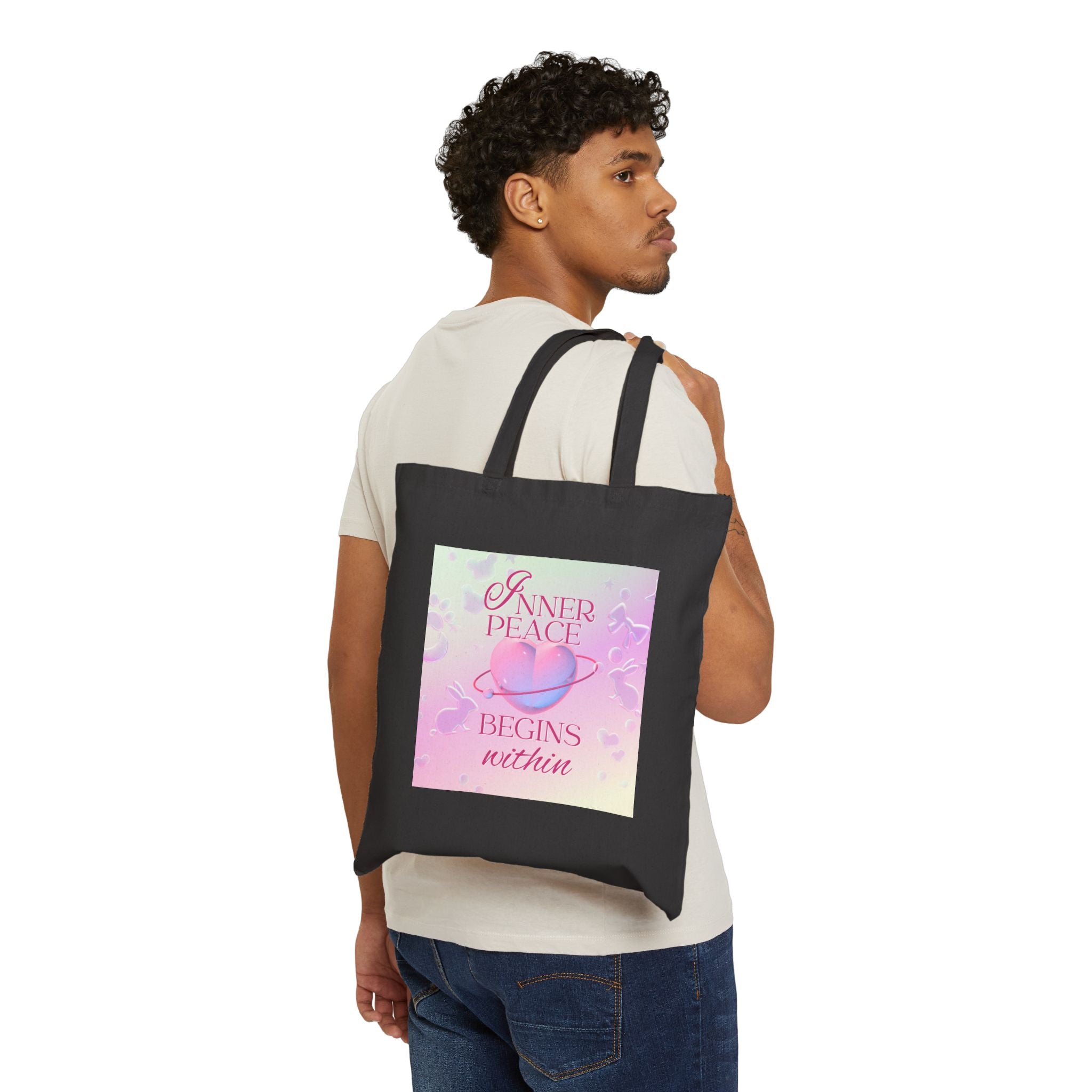 Cotton Tote Bag - Pink Purple Design, Reusable Grocery Bag, Eco-Friendly Beach Bag, Shopping Bag