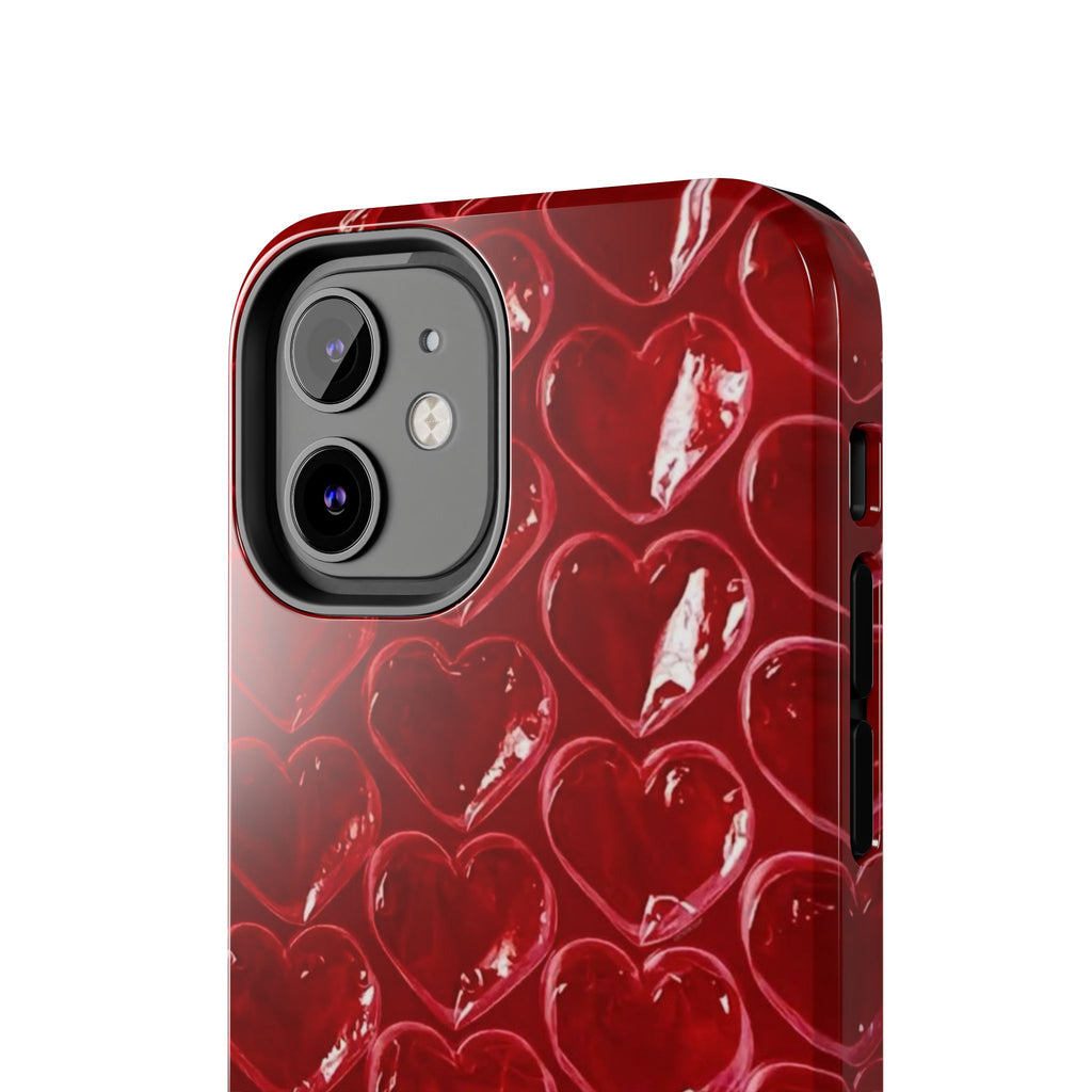 Red Heart Bubble Phone Case,  iPhone & Samsung Cute Love Pattern, Slim Protective Cover, Girls Women Design
