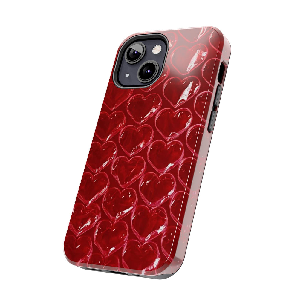 Red Heart Bubble Phone Case,  iPhone & Samsung Cute Love Pattern, Slim Protective Cover, Girls Women Design