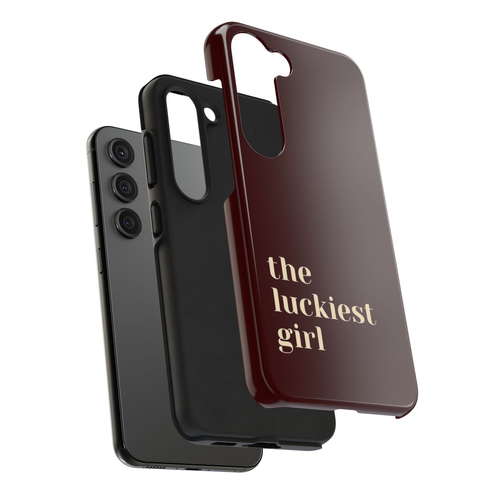 Burgundy Red Phone Case Minimal Aesthetic Protective The Luckiest Girl