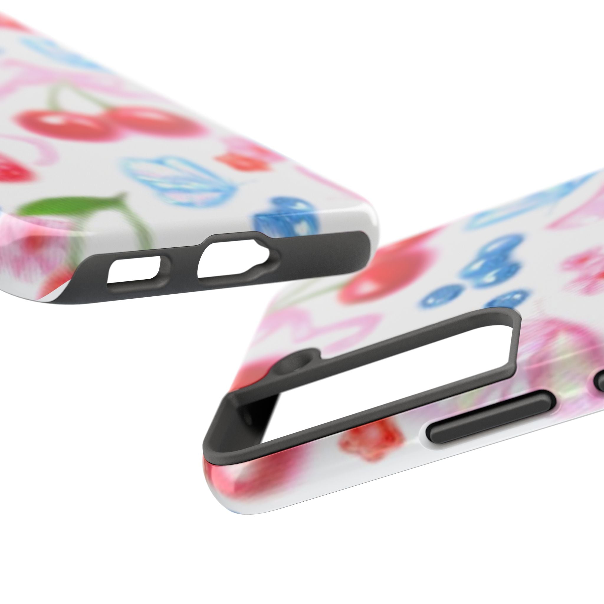 Cute Cherry Strawberry Phone Case, Bow Butterfly Design, iPhone & Samsung Protective Cover, Girls Women Fun Gift, Fruit Floral Pattern