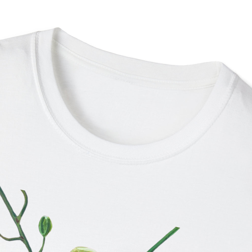 Green Orchid T-Shirt, Botanical Floral Graphic Tee, Nature Plant Art Shirt, Soft Cotton Apparel, Unique Gift for Women Men