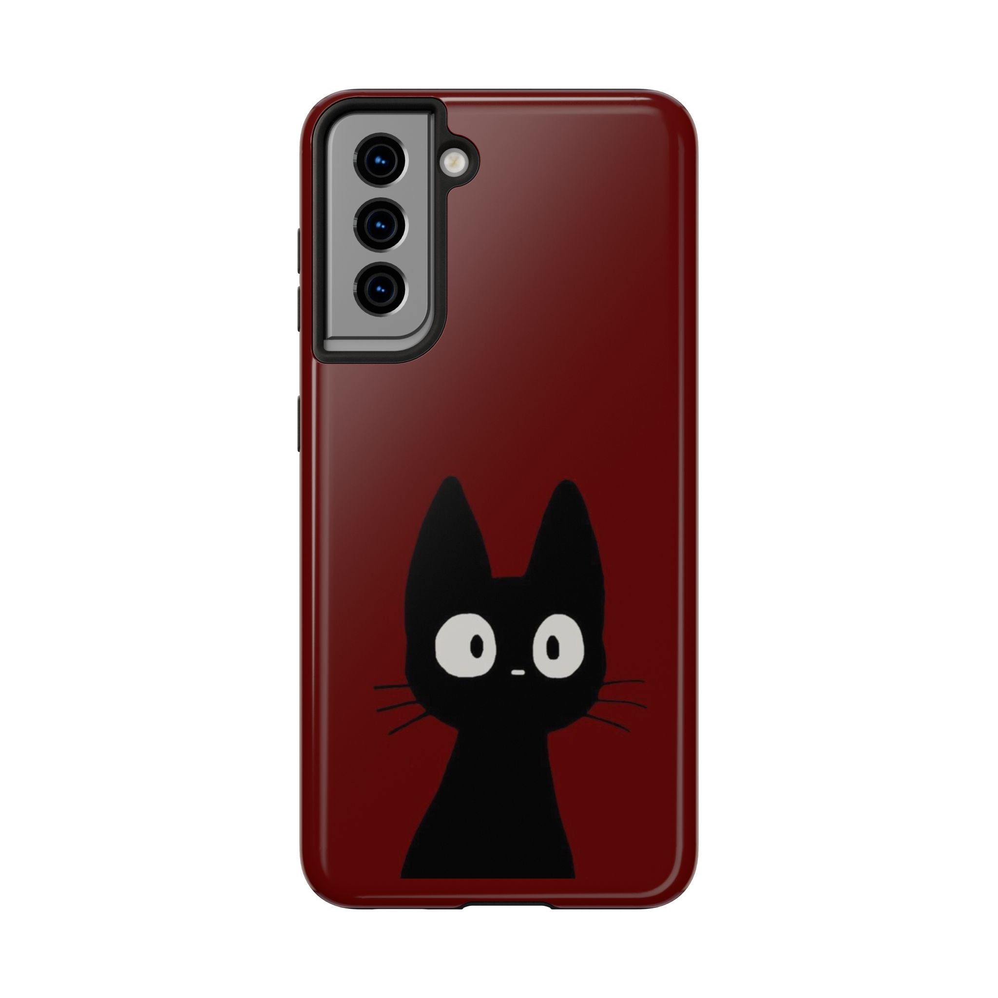 Black Cat Phone Case – Minimal Cute Design, Slim Protective Burgundy Cover