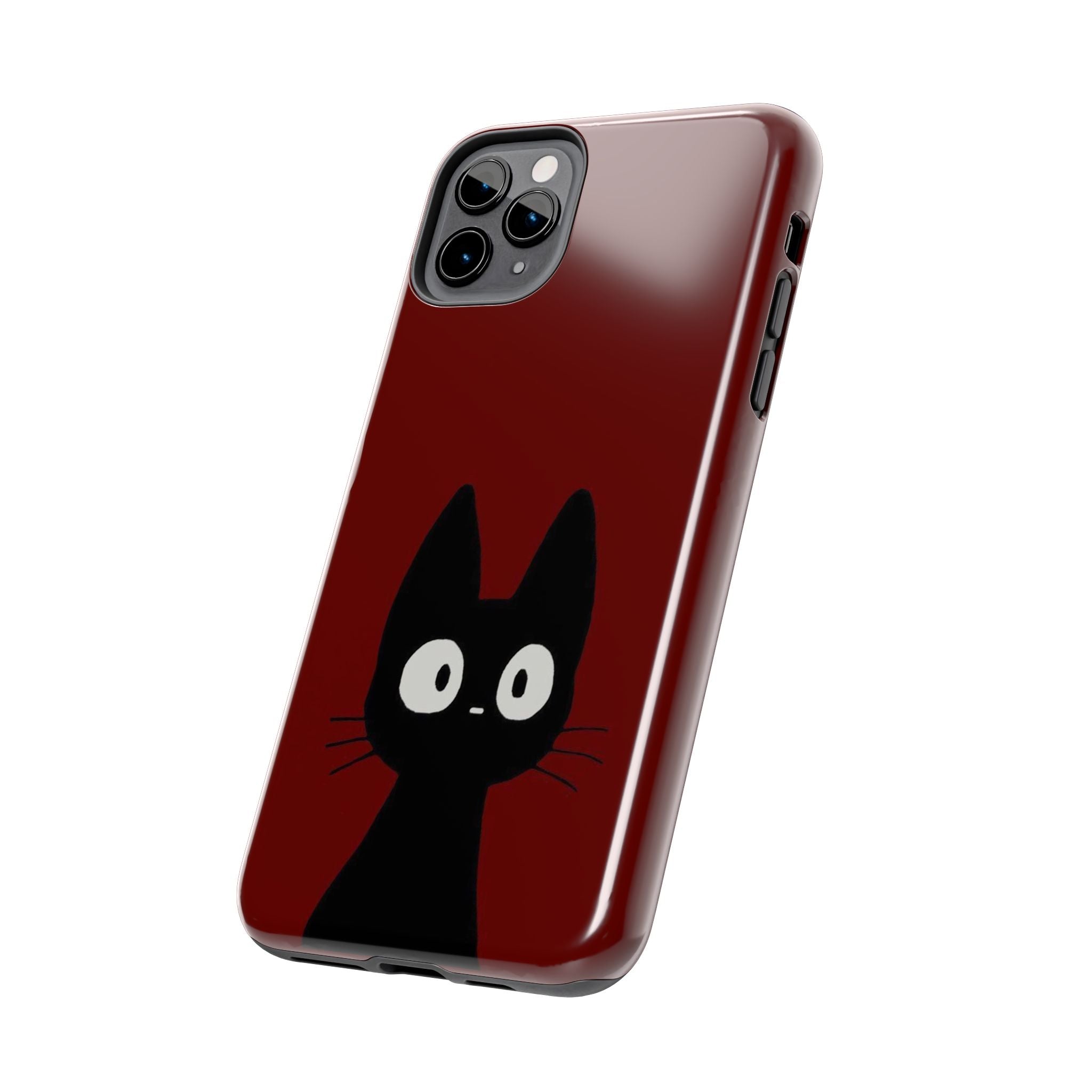 Black Cat Phone Case – Minimal Cute Design, Slim Protective Burgundy Cover