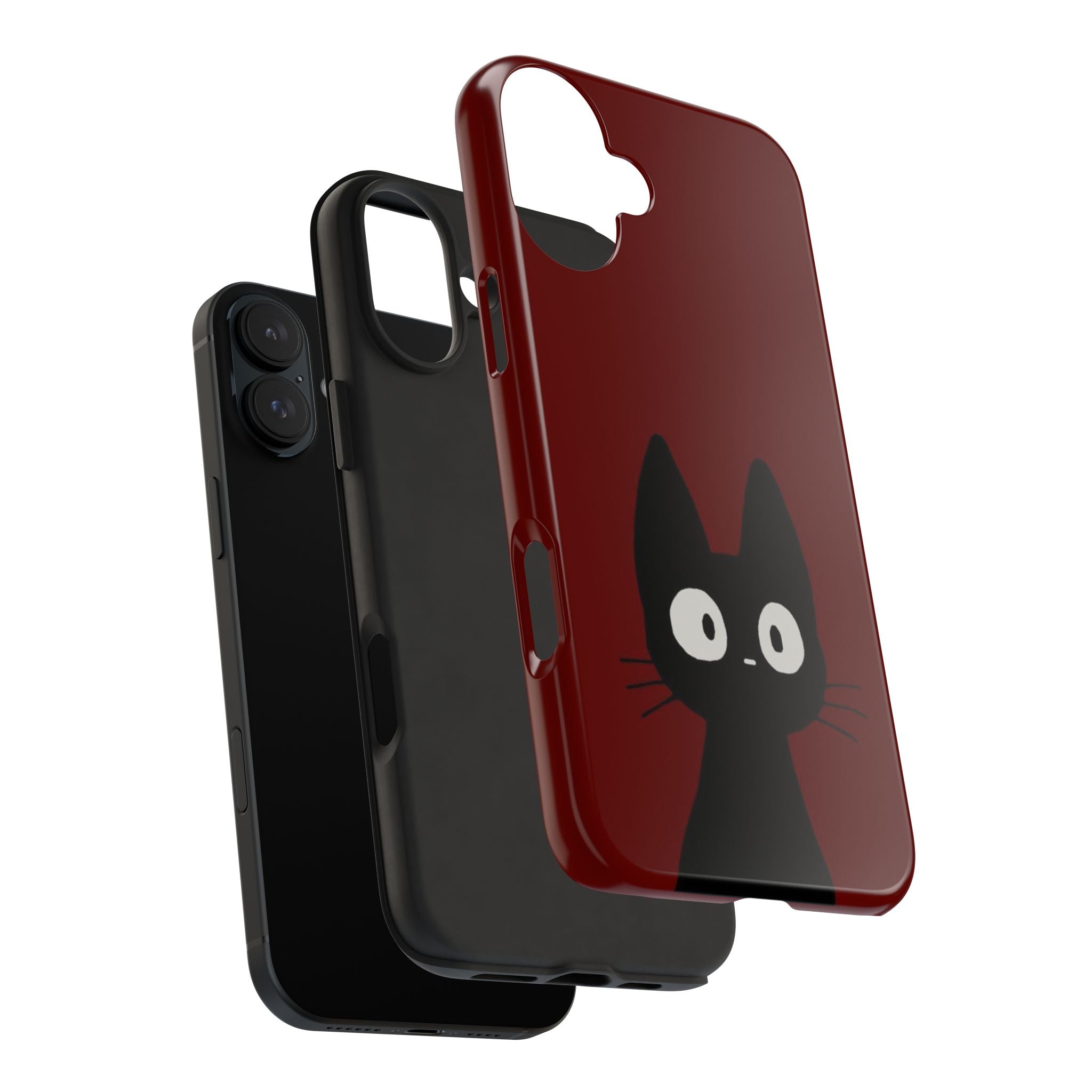 Black Cat Phone Case – Minimal Cute Design, Slim Protective Burgundy Cover