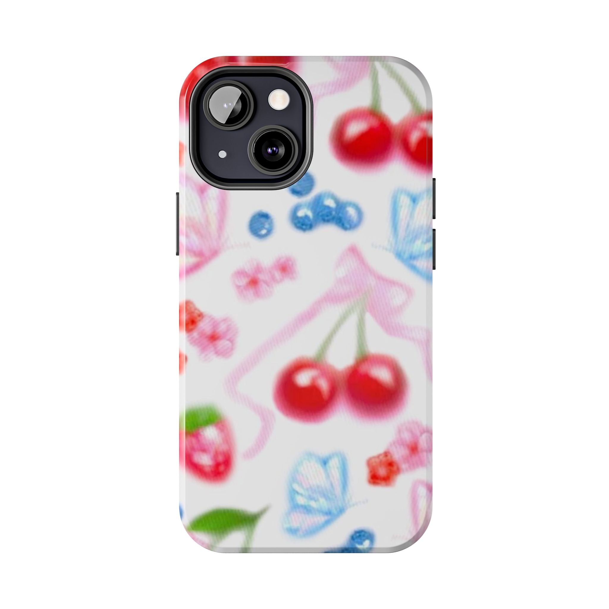 Cute Cherry Strawberry Phone Case, Bow Butterfly Design, iPhone & Samsung Protective Cover, Girls Women Fun Gift, Fruit Floral Pattern