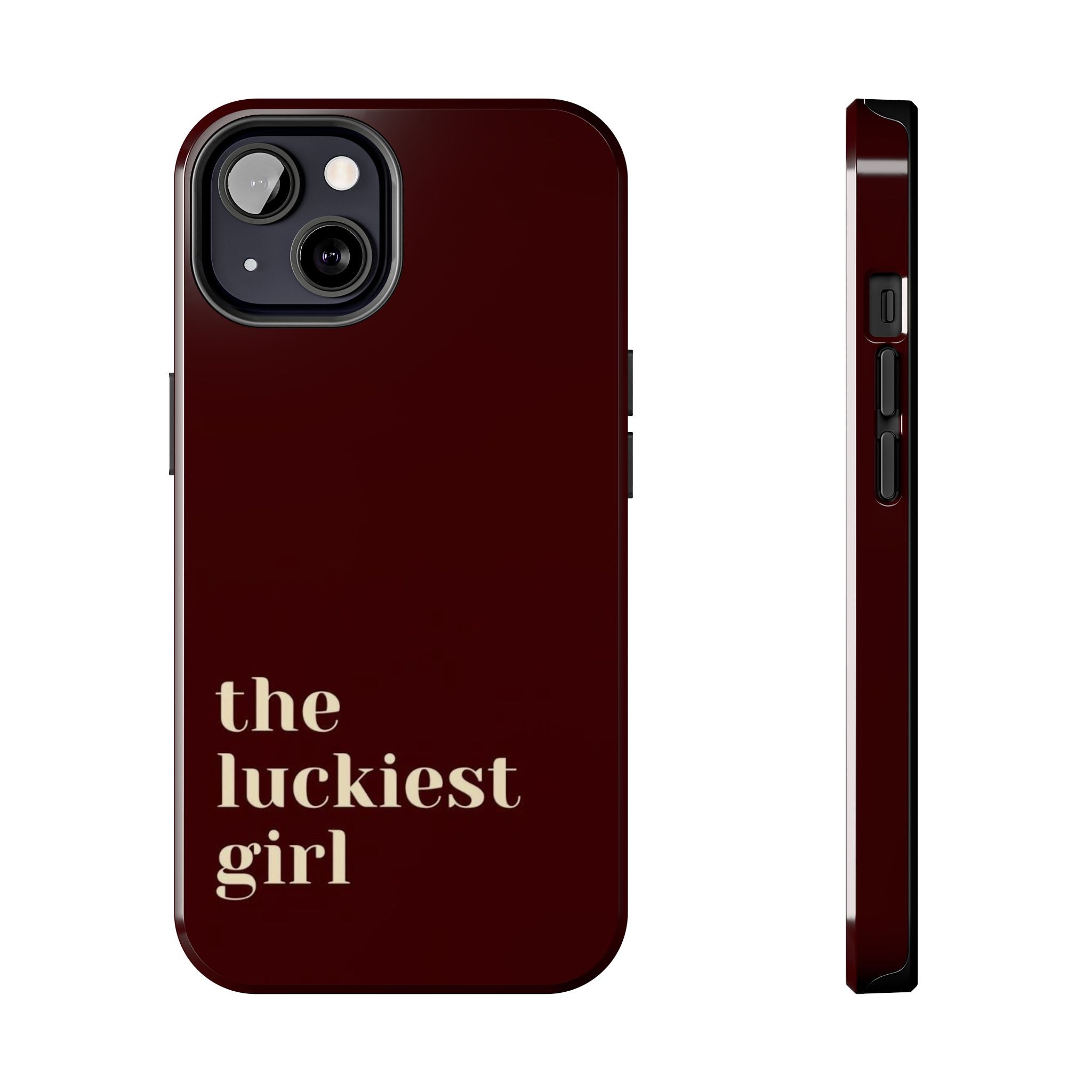 Burgundy Red Phone Case Minimal Aesthetic Protective The Luckiest Girl