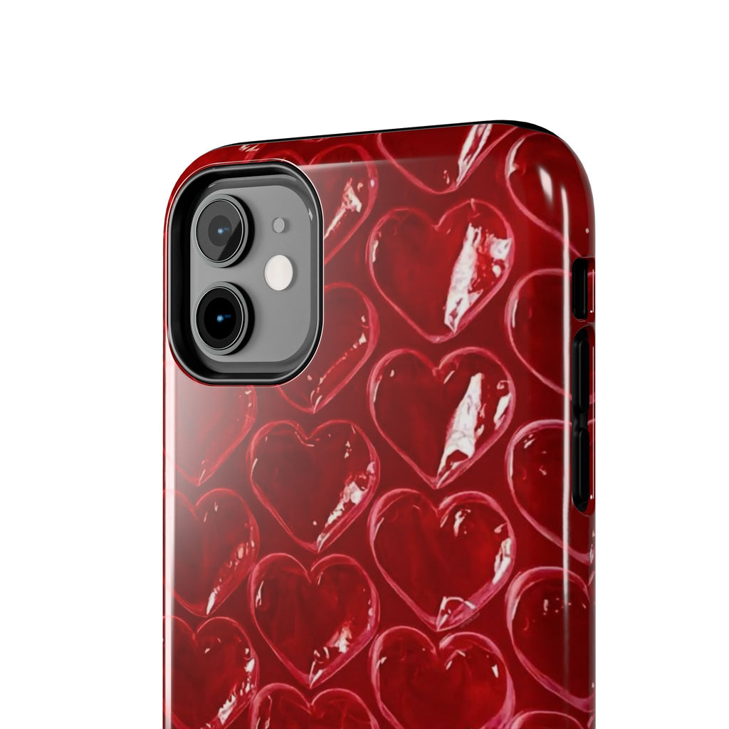 Red Heart Bubble Phone Case,  iPhone & Samsung Cute Love Pattern, Slim Protective Cover, Girls Women Design