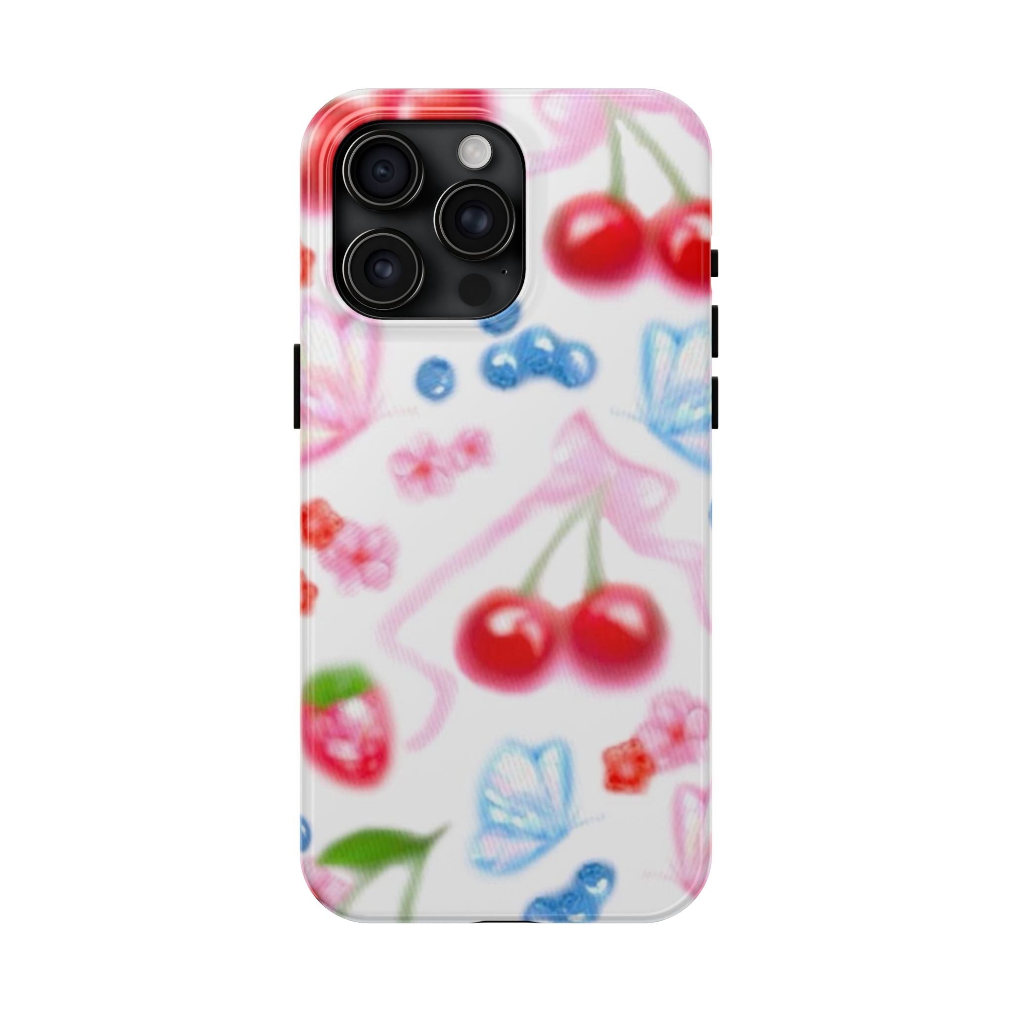 Cute Cherry Strawberry Phone Case, Bow Butterfly Design, iPhone & Samsung Protective Cover, Girls Women Fun Gift, Fruit Floral Pattern