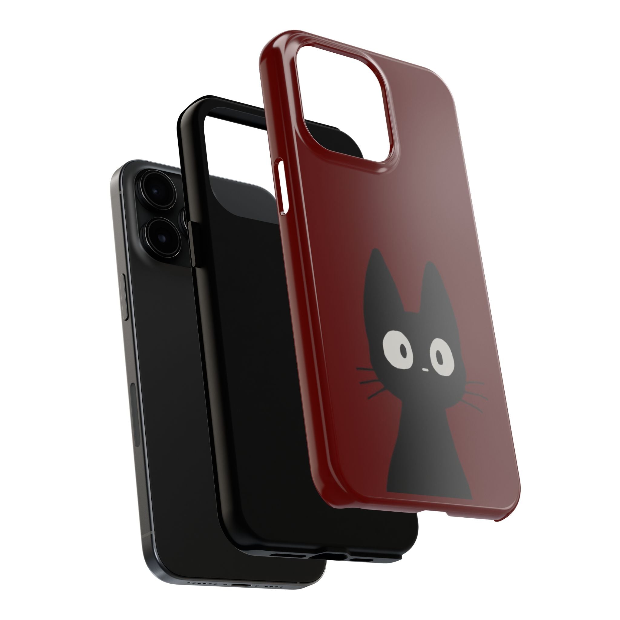 Black Cat Phone Case – Minimal Cute Design, Slim Protective Burgundy Cover