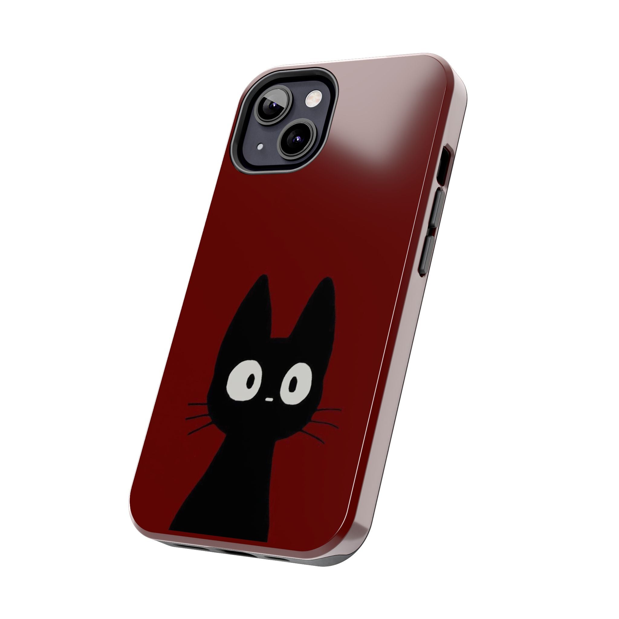 Black Cat Phone Case – Minimal Cute Design, Slim Protective Burgundy Cover
